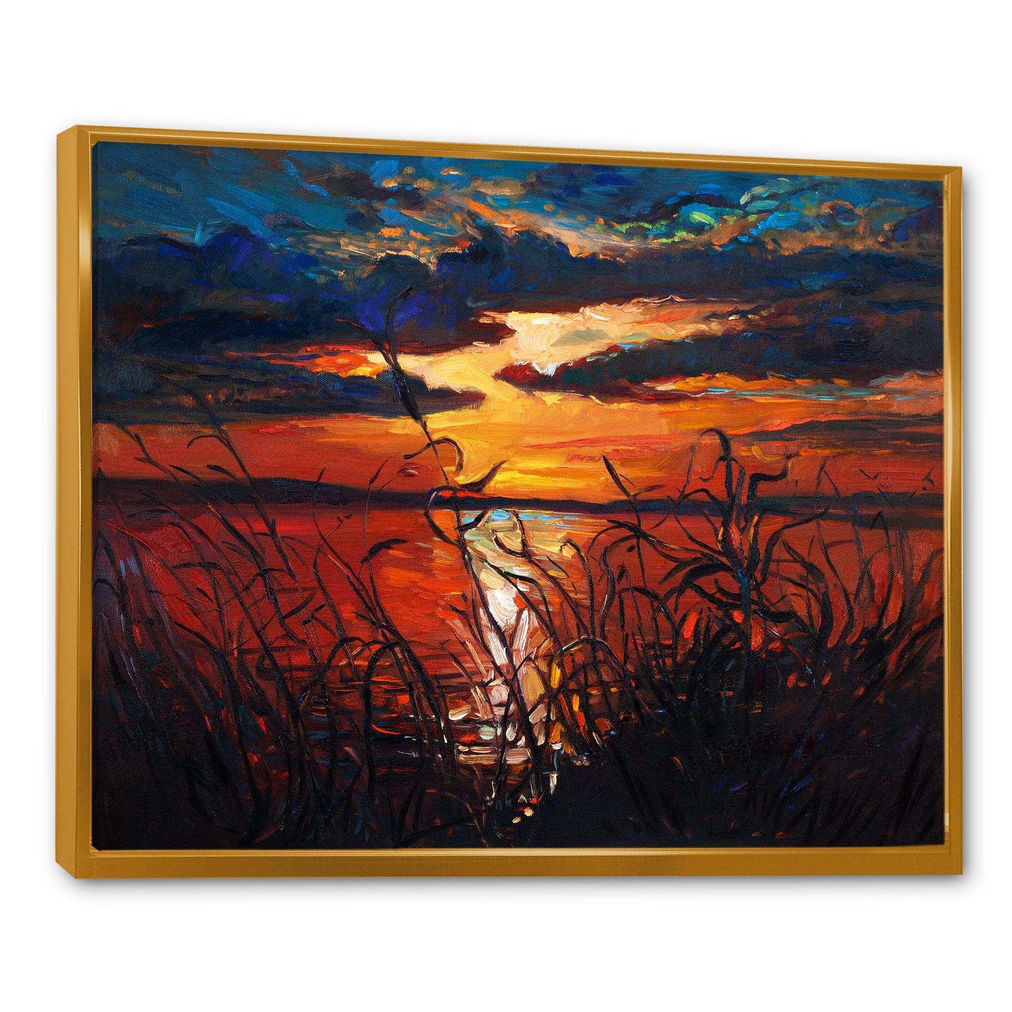 Romantic Sunset By Lakeside