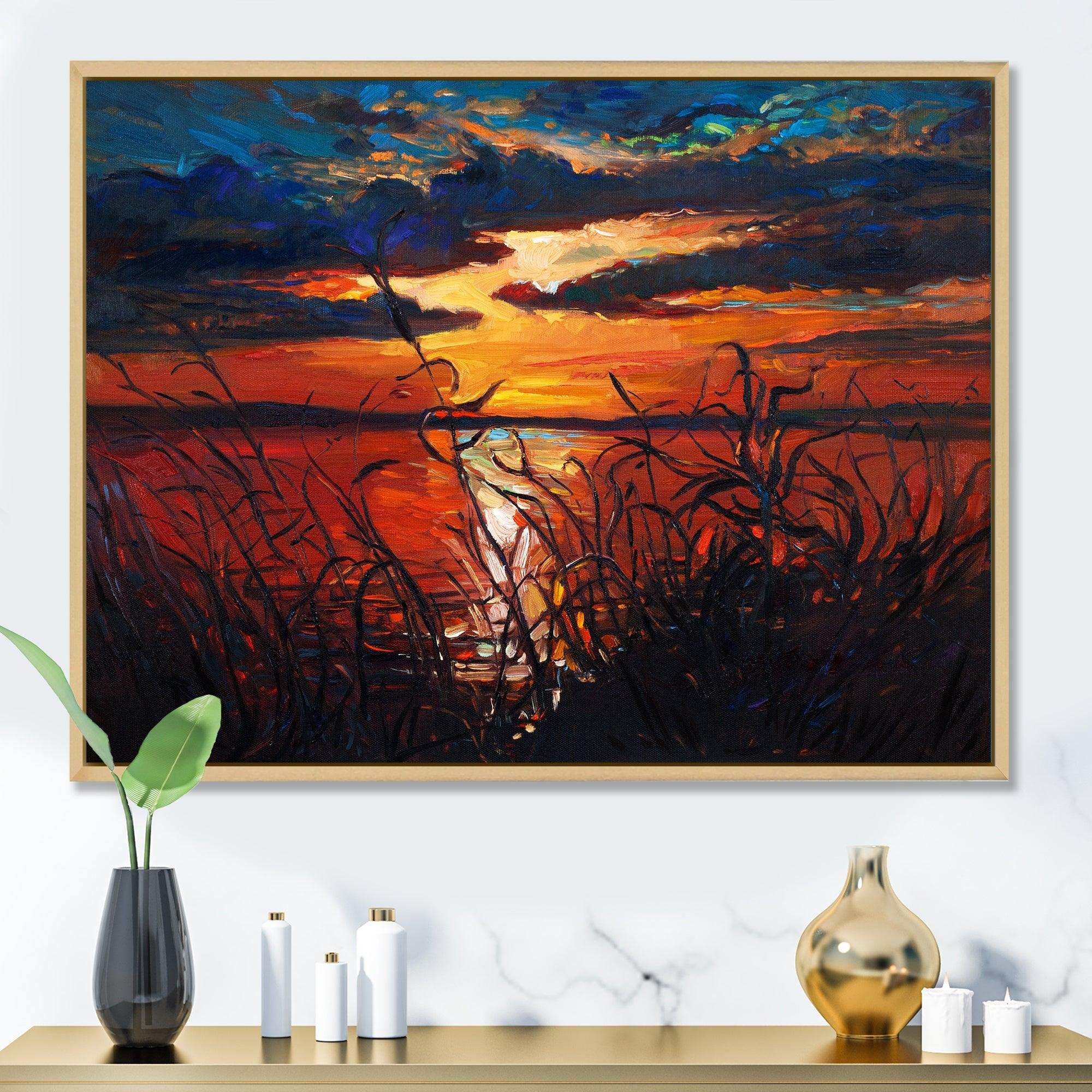 Romantic Sunset By Lakeside