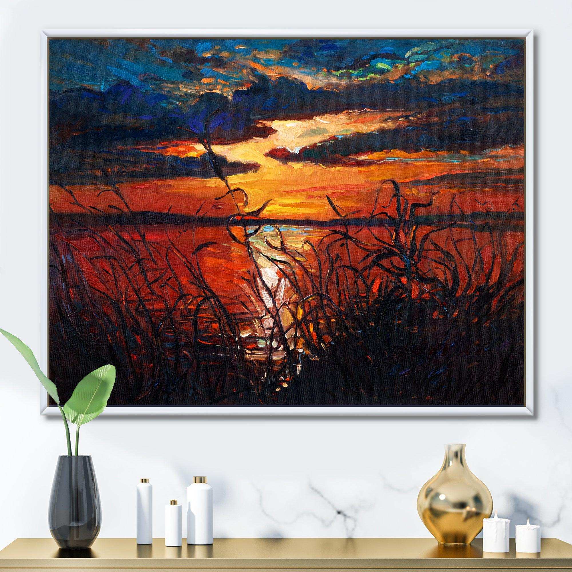 Romantic Sunset By Lakeside