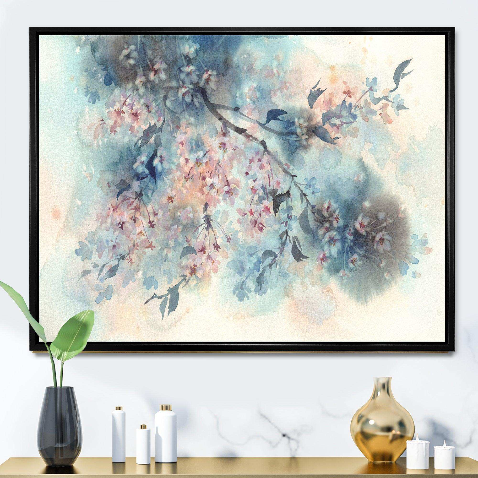 White Sakura Flower Blossom On Pastel Blue Background