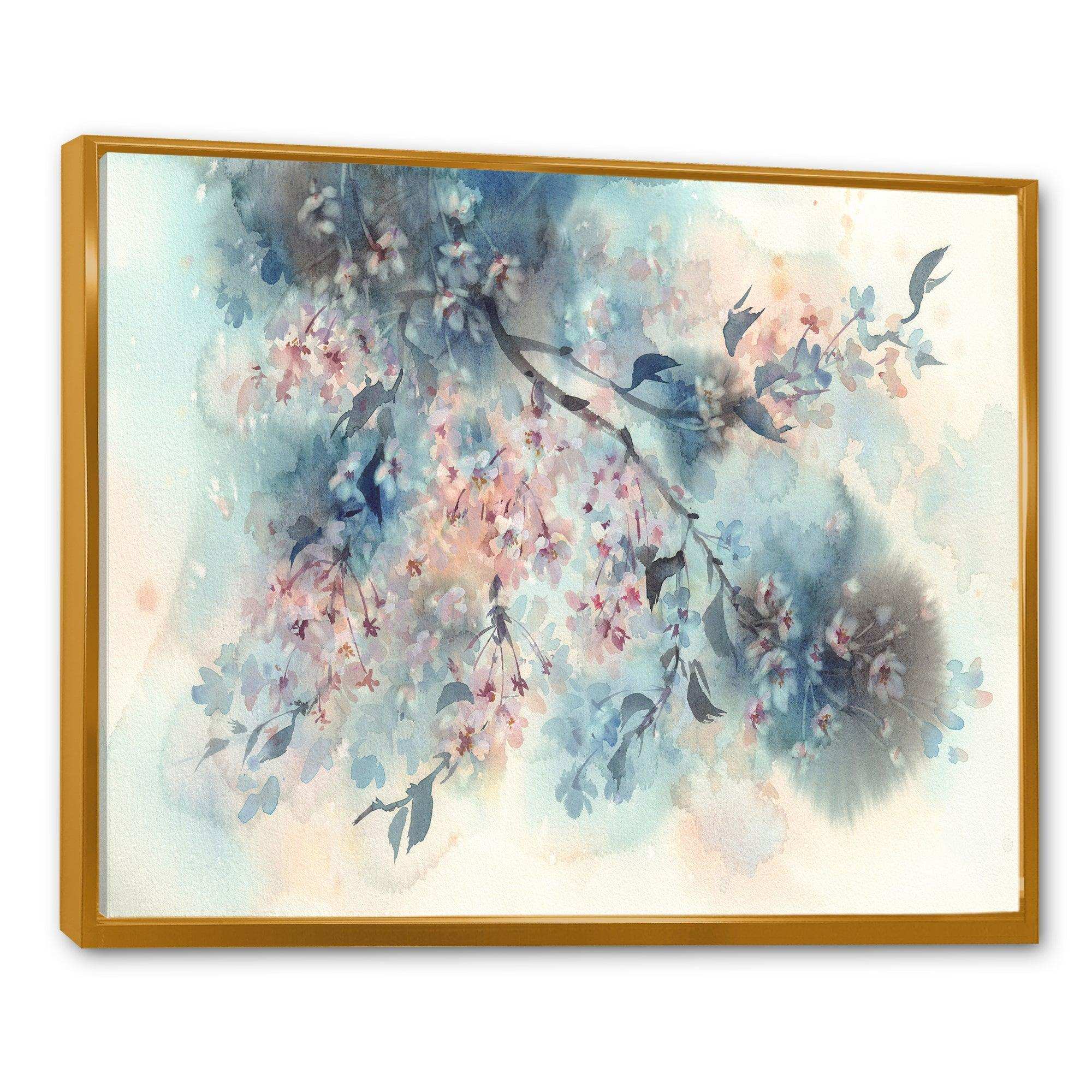 White Sakura Flower Blossom On Pastel Blue Background