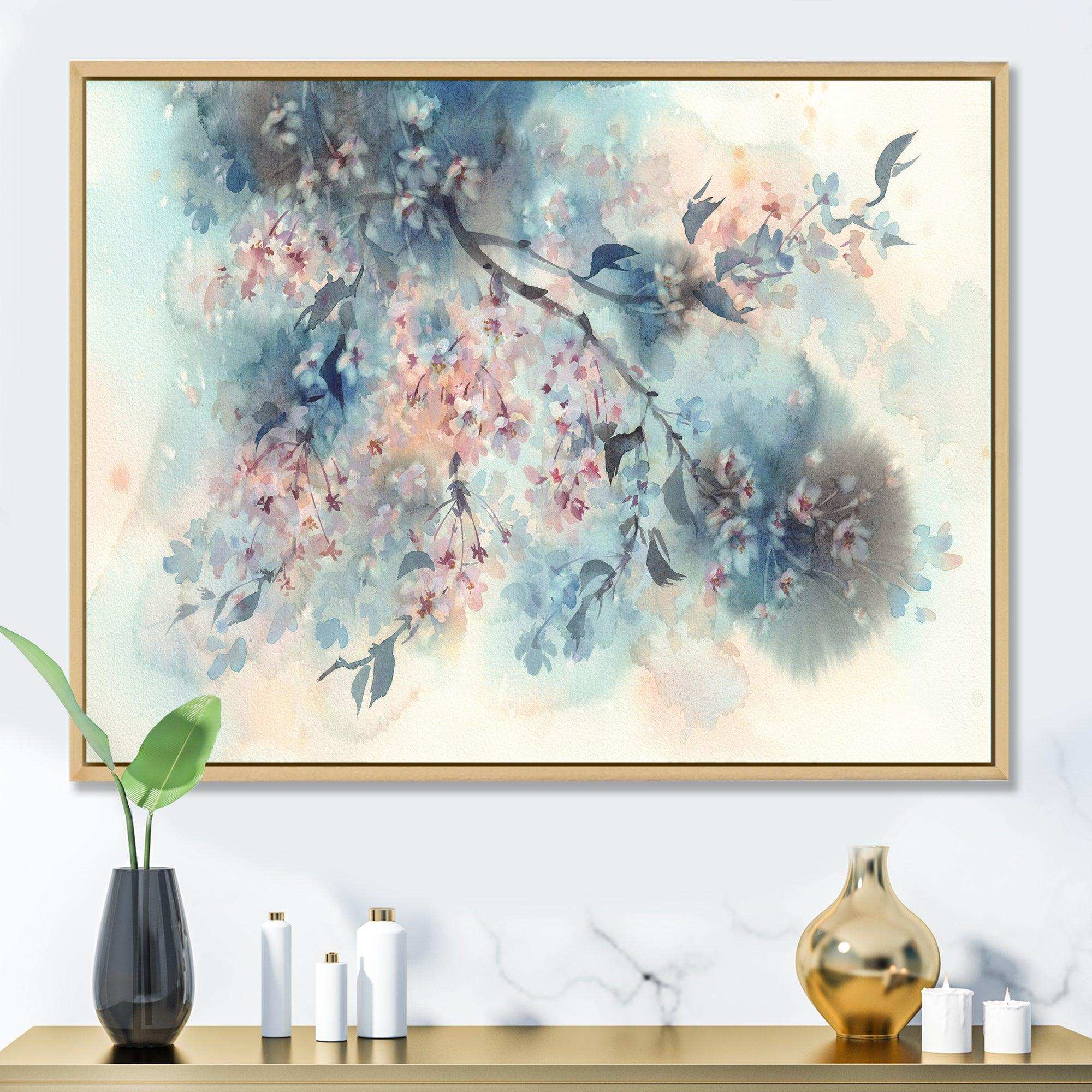 White Sakura Flower Blossom On Pastel Blue Background
