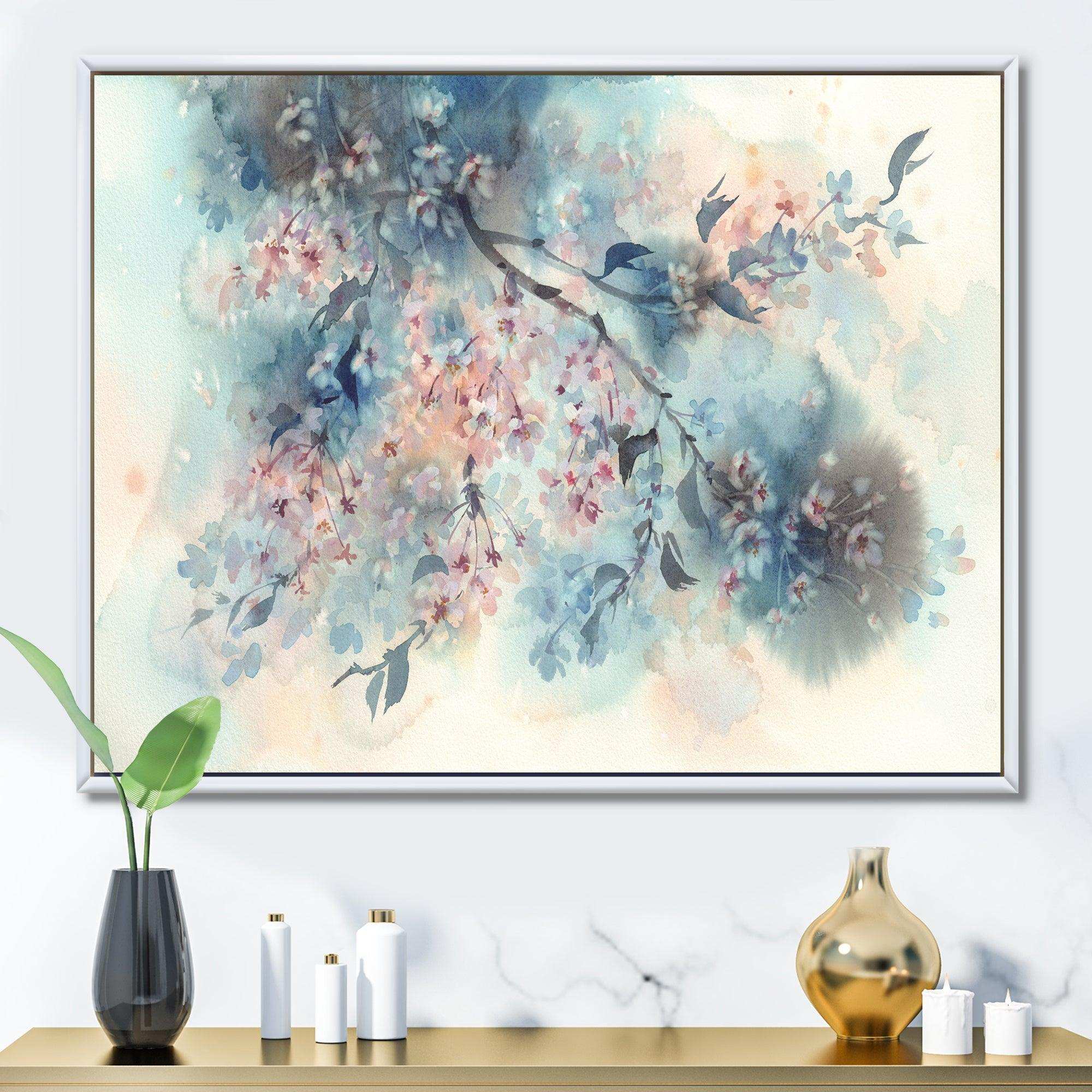 White Sakura Flower Blossom On Pastel Blue Background
