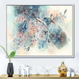 White Sakura Flower Blossom On Pastel Blue Background