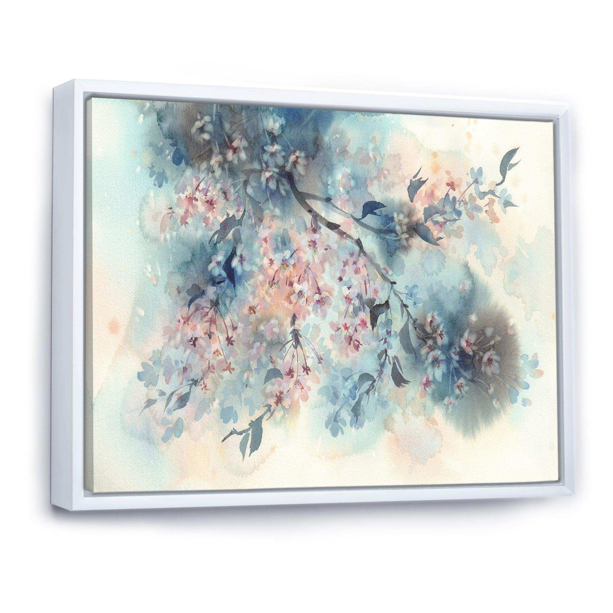 White Sakura Flower Blossom On Pastel Blue Background