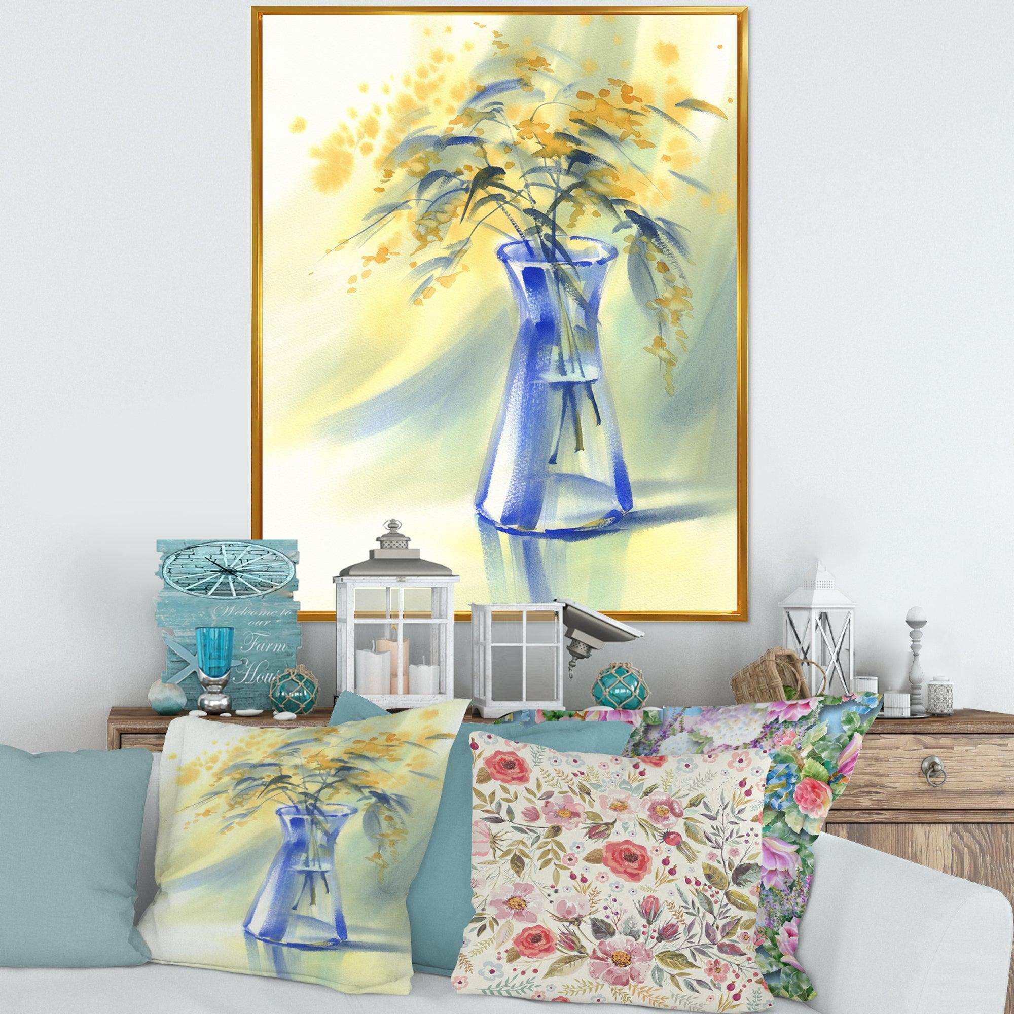 Summer Flowers In Blue Glass Bottle