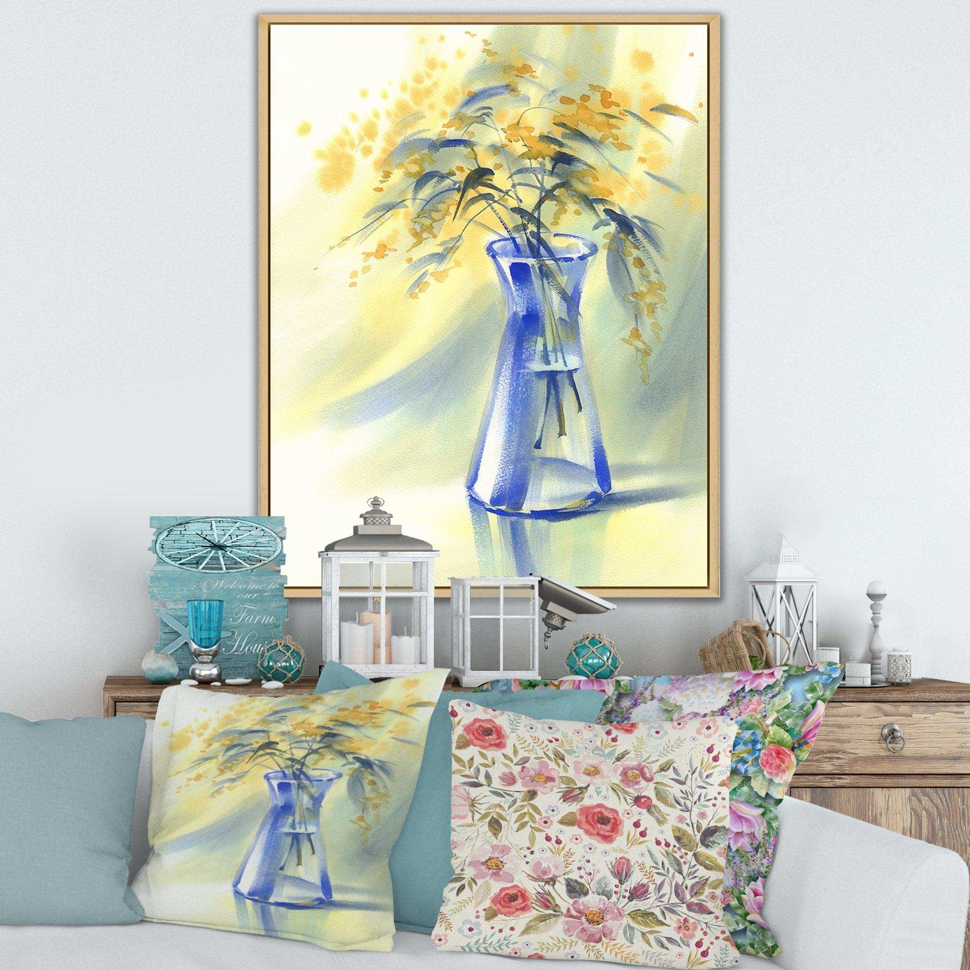 Summer Flowers In Blue Glass Bottle