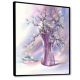 Pussy Willow Branches In Violet Glass Vase