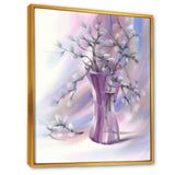 Pussy Willow Branches In Violet Glass Vase