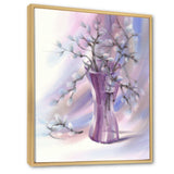 Pussy Willow Branches In Violet Glass Vase