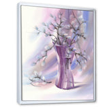 Pussy Willow Branches In Violet Glass Vase