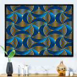 Geometric abstract waves in gold and marine blue