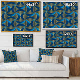 Geometric abstract waves in gold and marine blue