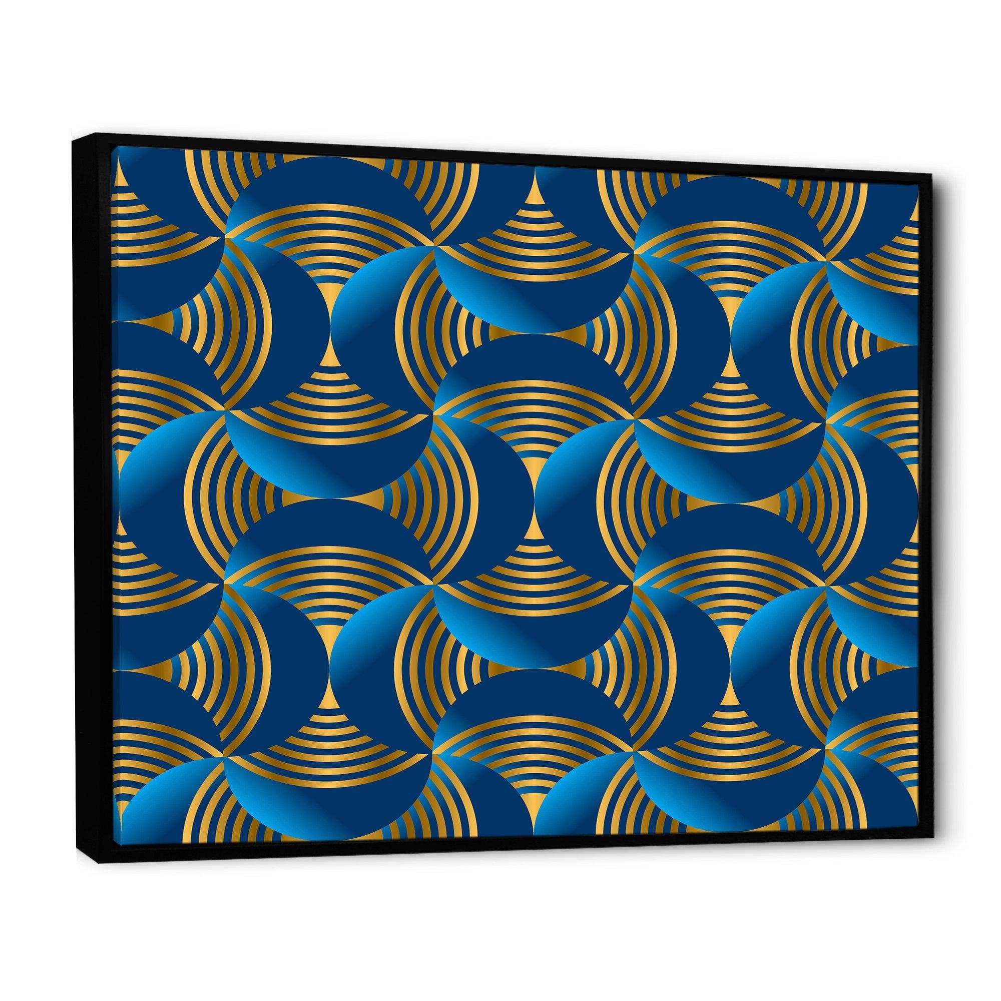 Geometric abstract waves in gold and marine blue