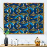 Geometric abstract waves in gold and marine blue