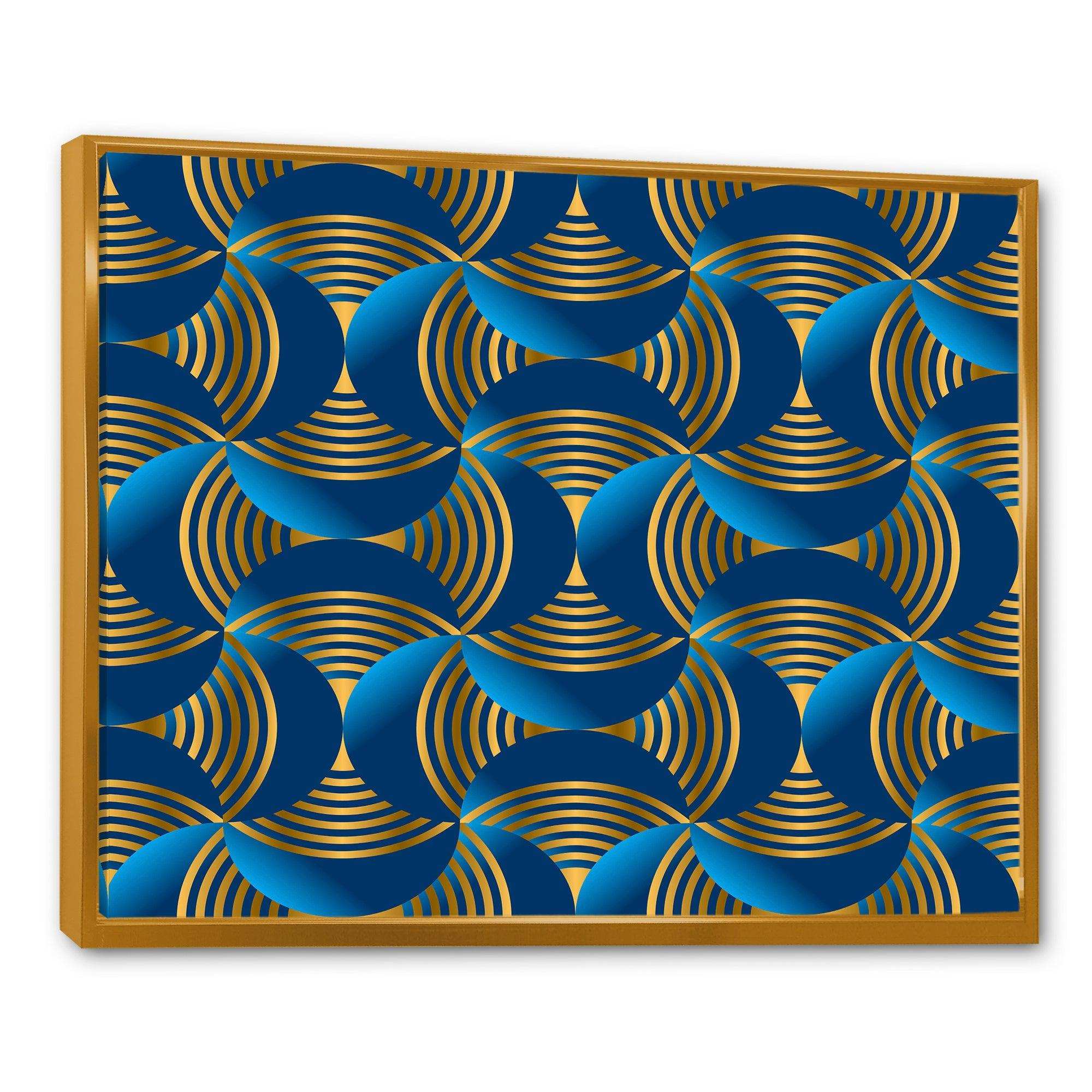 Geometric abstract waves in gold and marine blue