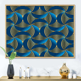 Geometric abstract waves in gold and marine blue