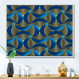 Geometric abstract waves in gold and marine blue