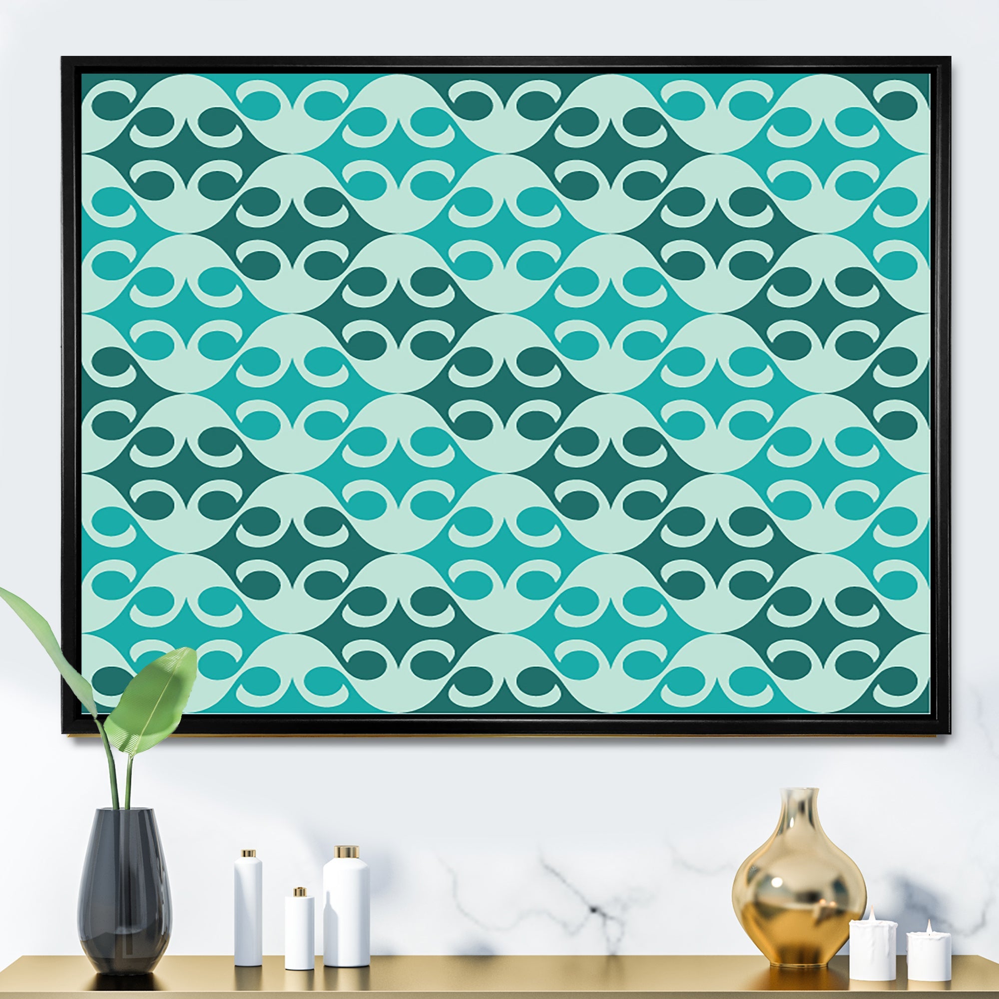 Abstract Retro Geometrical Design VI Framed Canvas Vibrant Black - 1.5 Thick