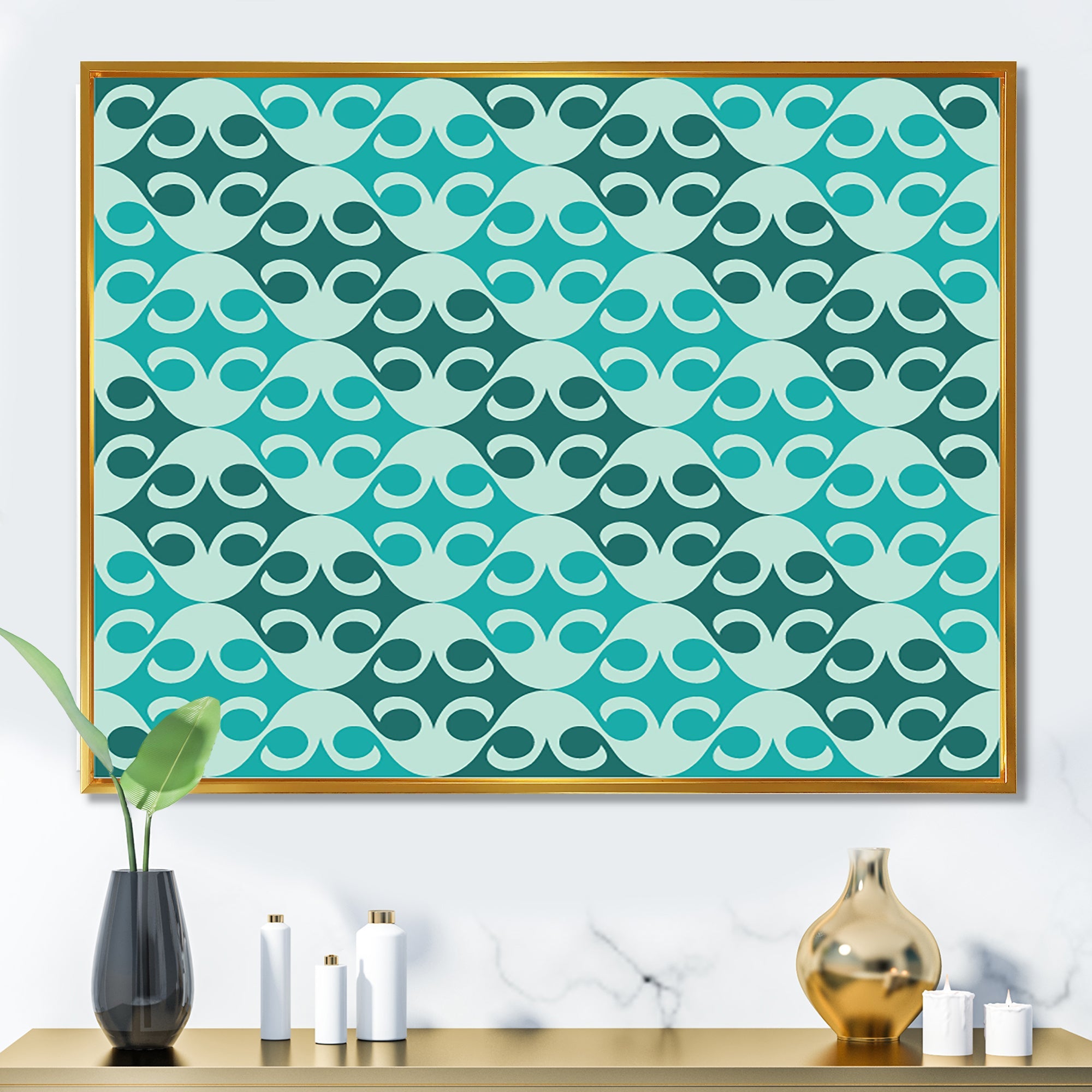 Abstract Retro Geometrical Design VI Framed Canvas Vibrant Gold - 1.5 Thick