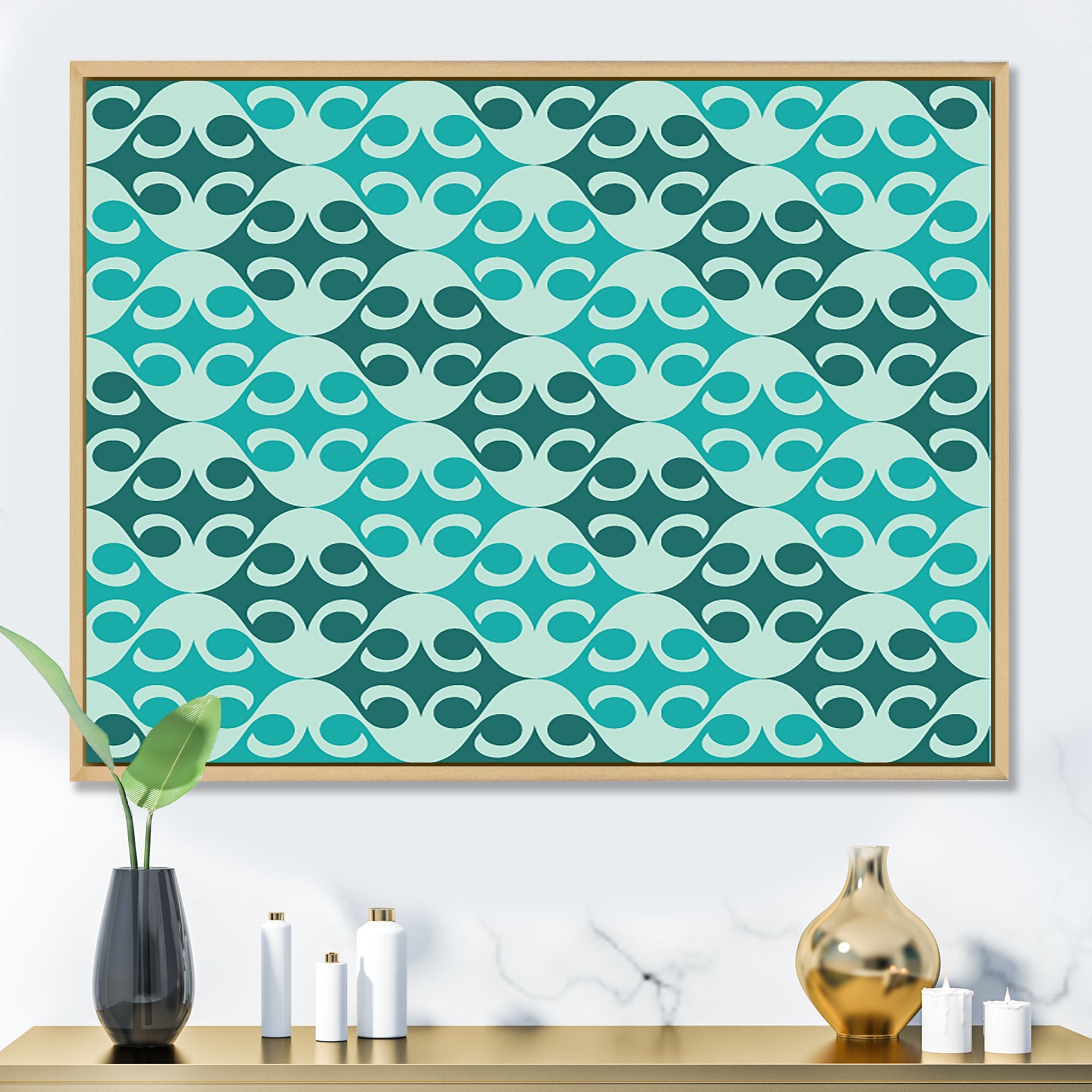 Abstract Retro Geometrical Design VI Framed Canvas Matte White - 1.5 Thick