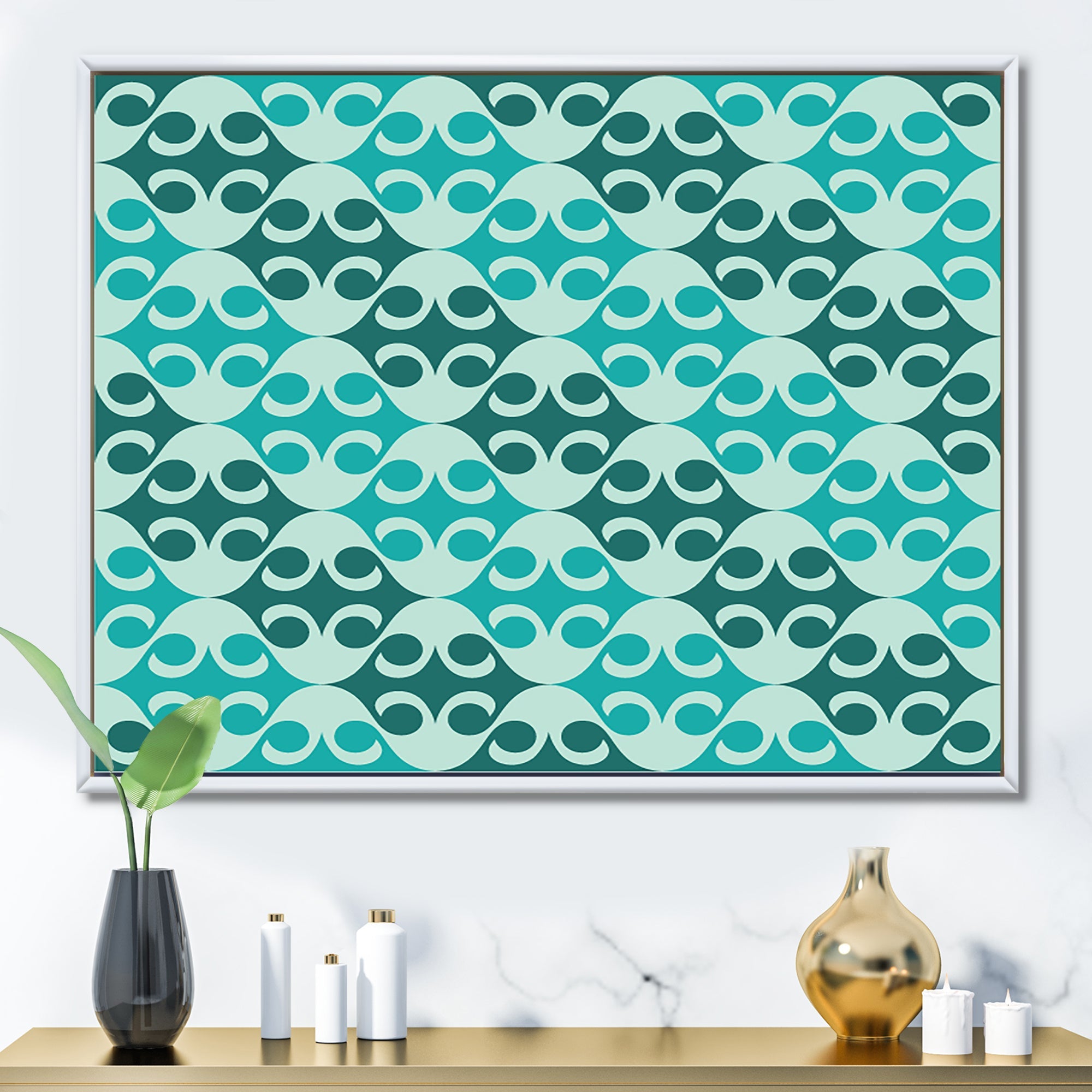 Abstract Retro Geometrical Design VI Framed Canvas Matte White - 1.5 Thick