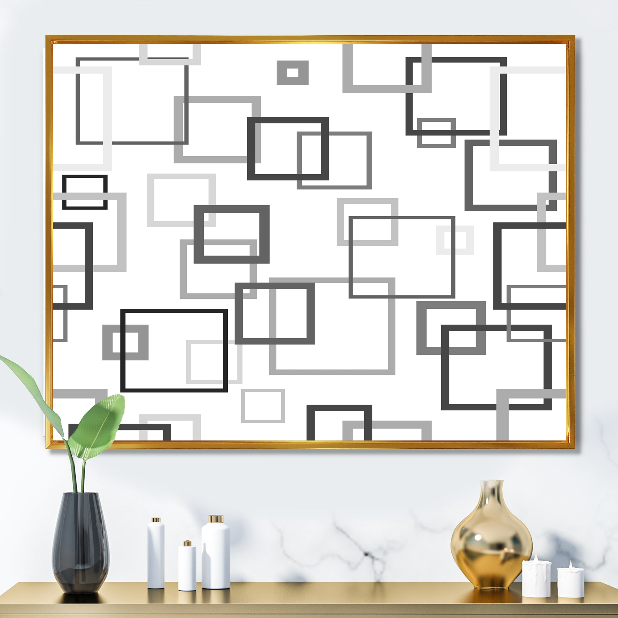 Abstract Retro Design II Framed Canvas Vibrant Gold - 1.5 Thick