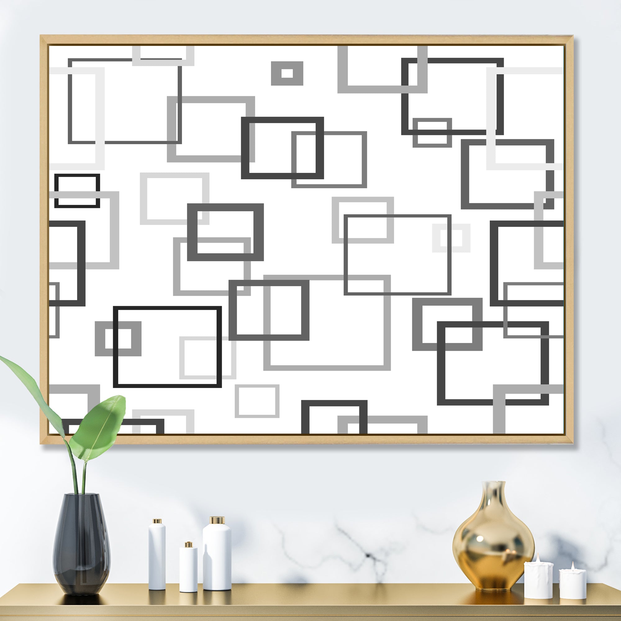 Abstract Retro Design II Framed Canvas Matte White - 1.5 Thick