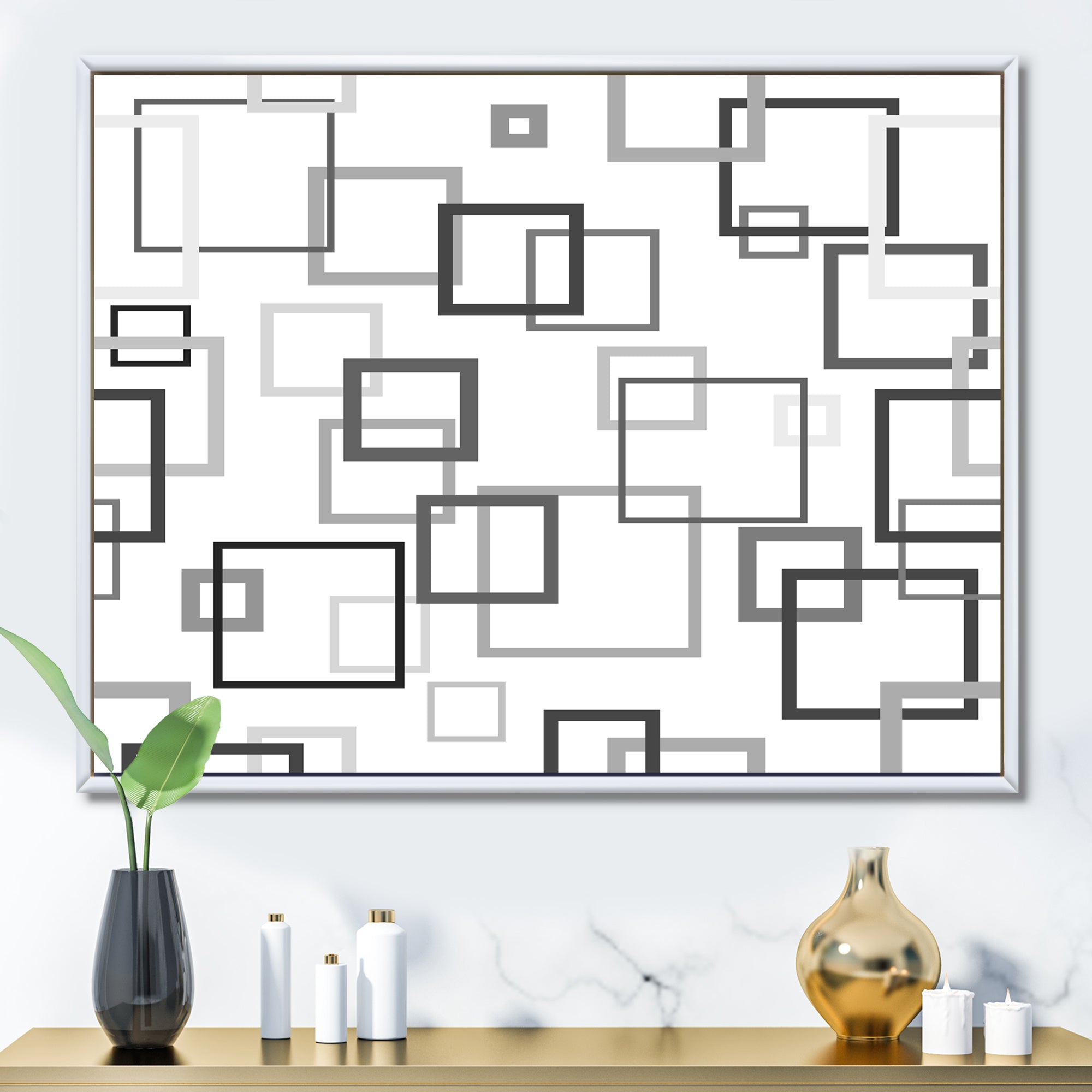 Abstract Retro Design II Framed Canvas Matte White - 1.5 Thick