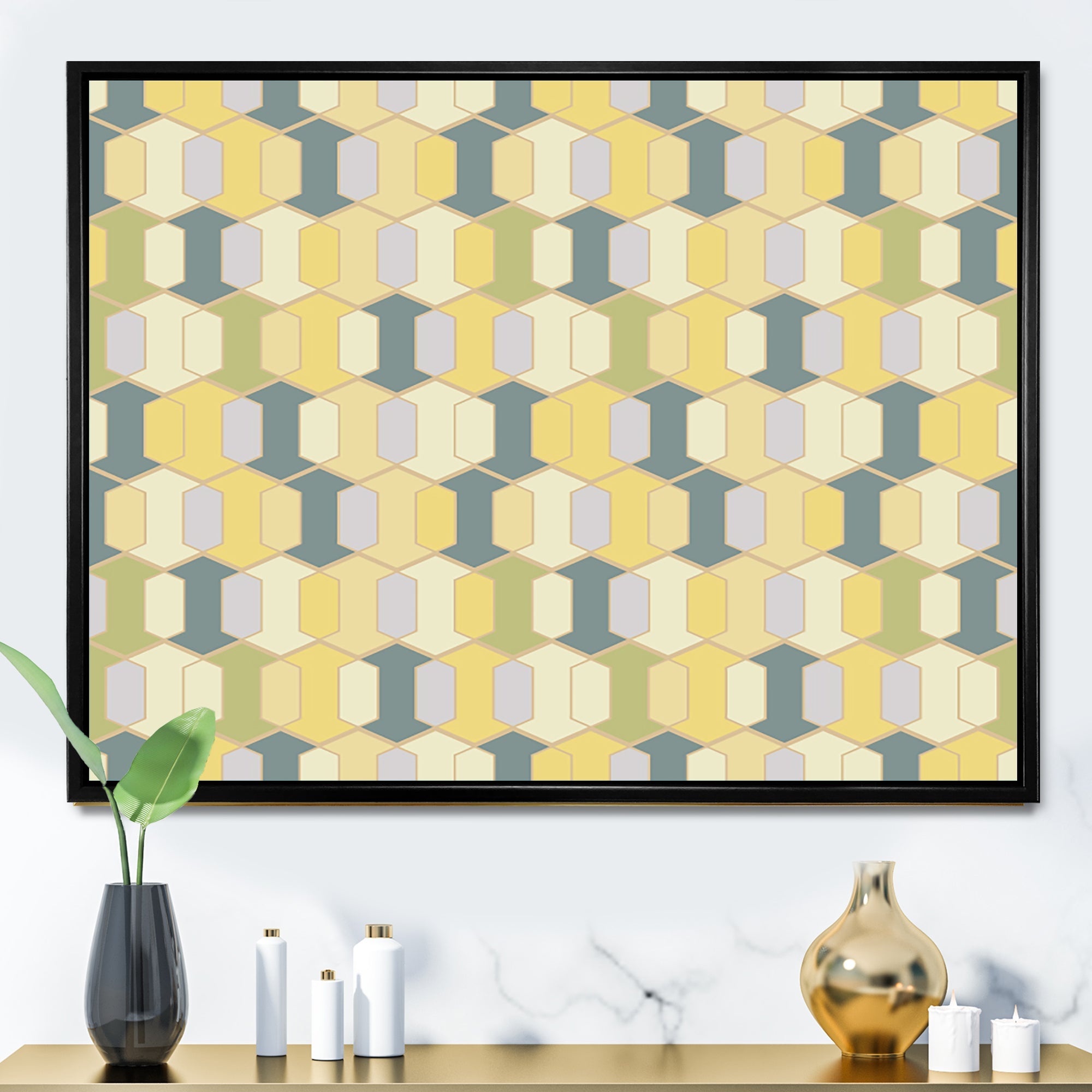 Abstract Retro Geometrical Design II Framed Canvas Vibrant Black - 1.5 Thick