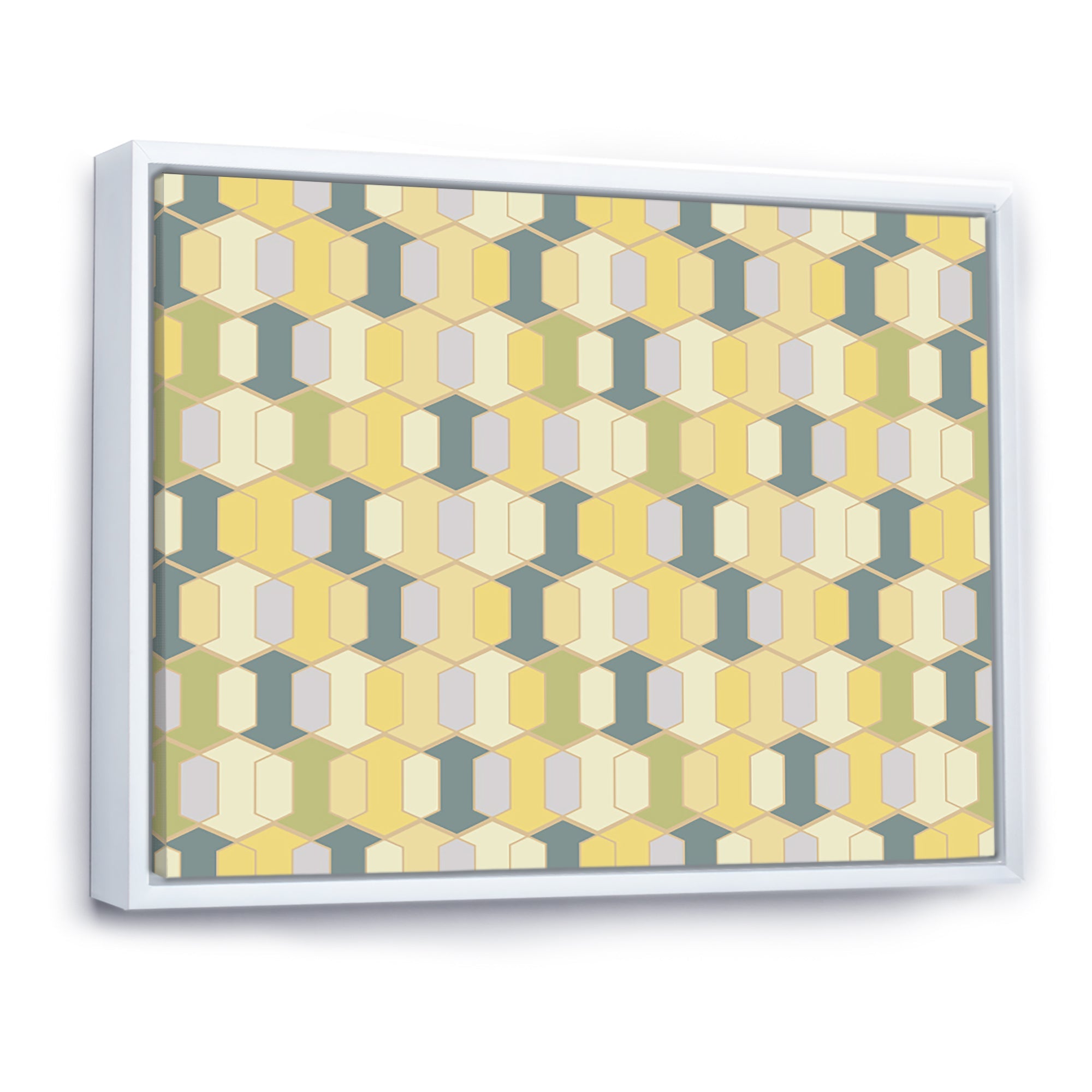 Abstract Retro Geometrical Design II Framed Canvas Matte White - 1.5 Thick