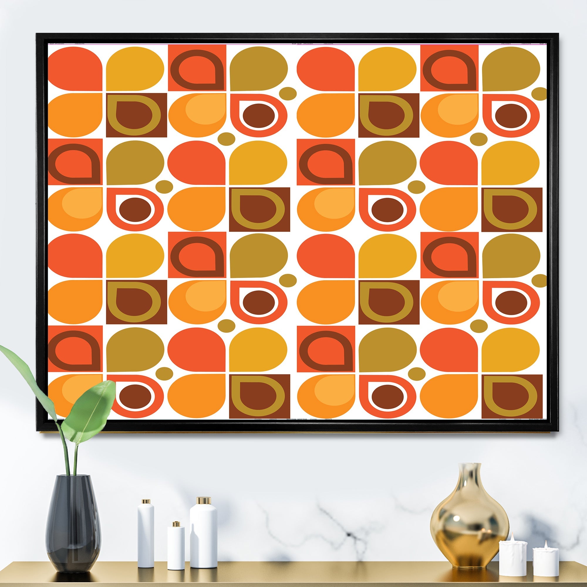 Abstract Retro Geometric Pattern VI Framed Canvas Vibrant Black - 1.5 Thick