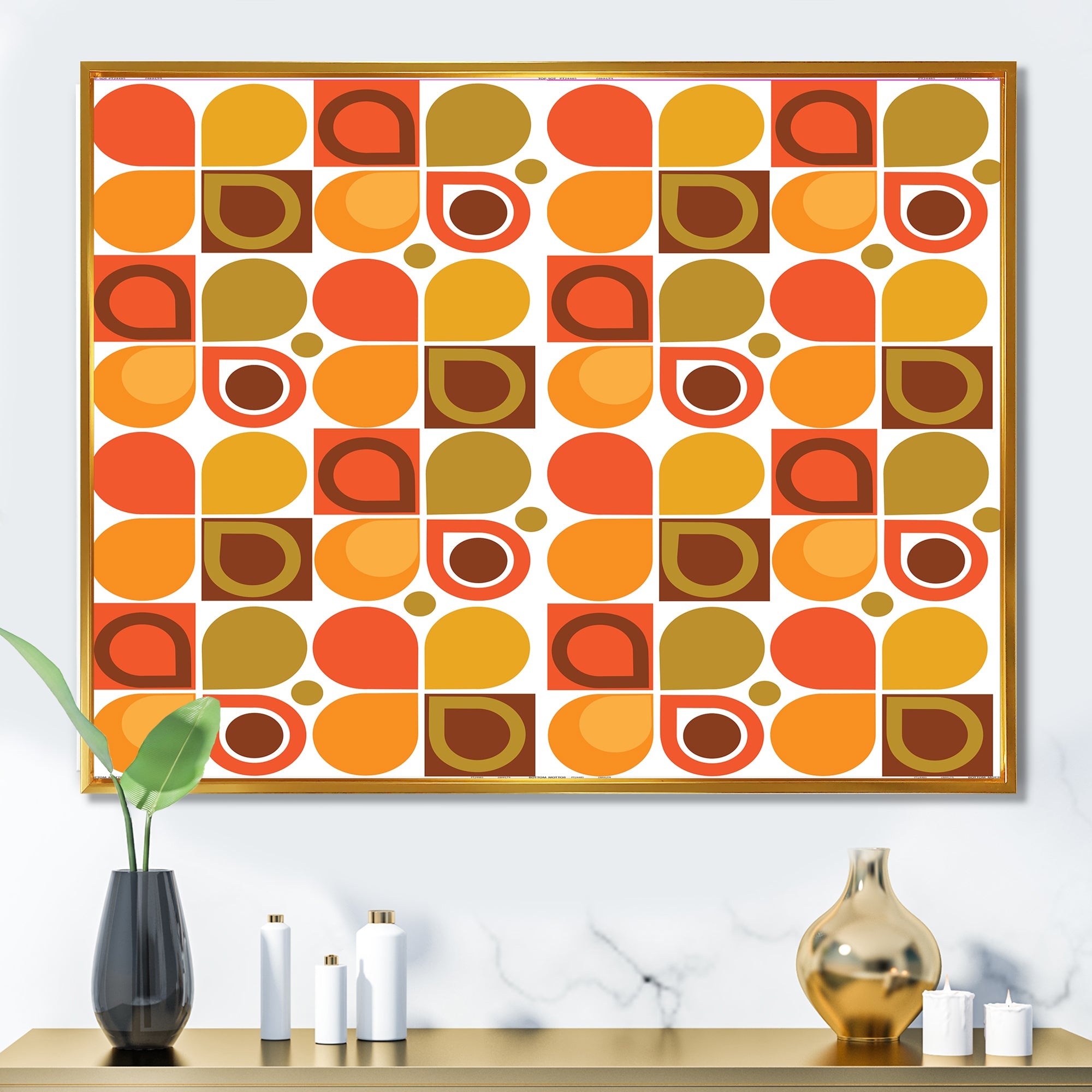 Abstract Retro Geometric Pattern VI Framed Canvas Vibrant Gold - 1.5 Thick