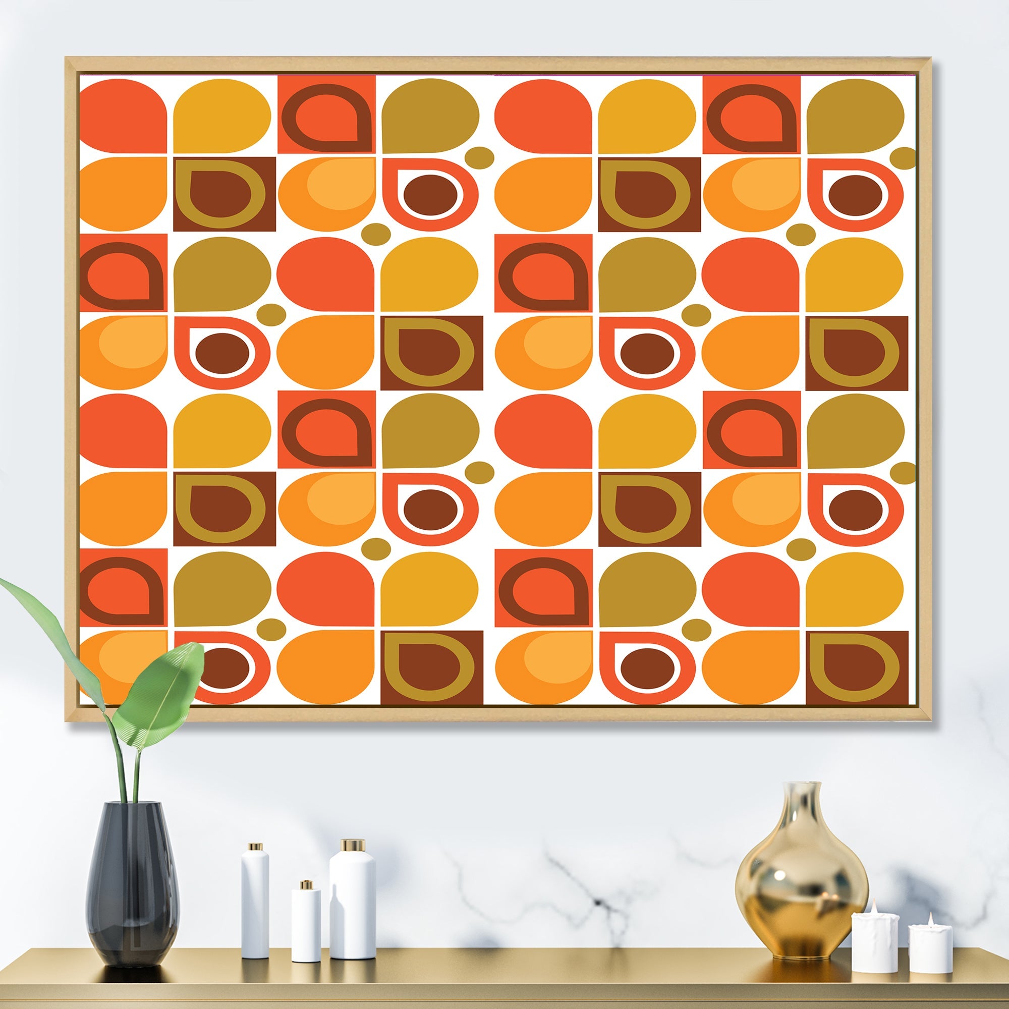 Abstract Retro Geometric Pattern VI Framed Canvas Matte White - 1.5 Thick