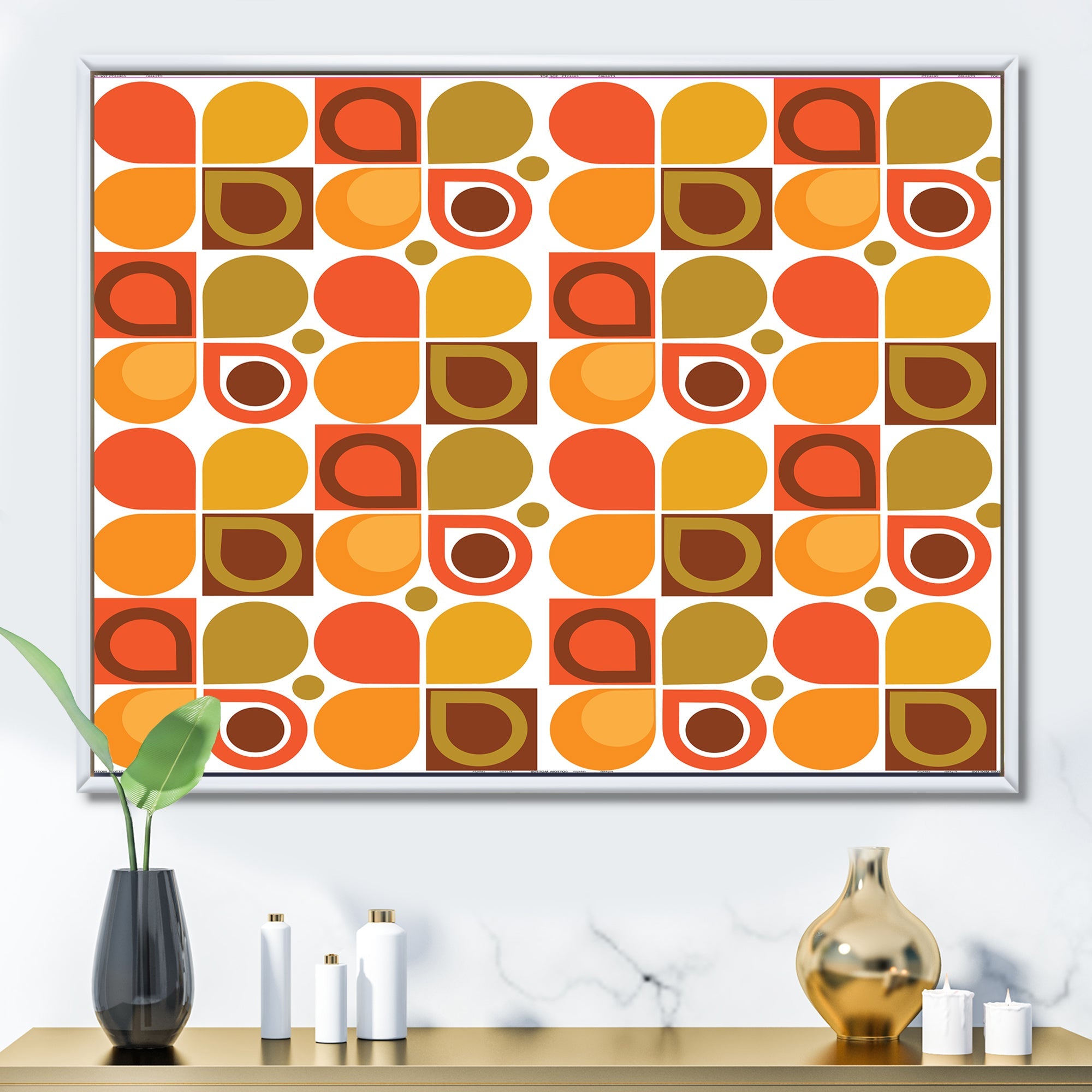 Abstract Retro Geometric Pattern VI Framed Canvas Matte White - 1.5 Thick