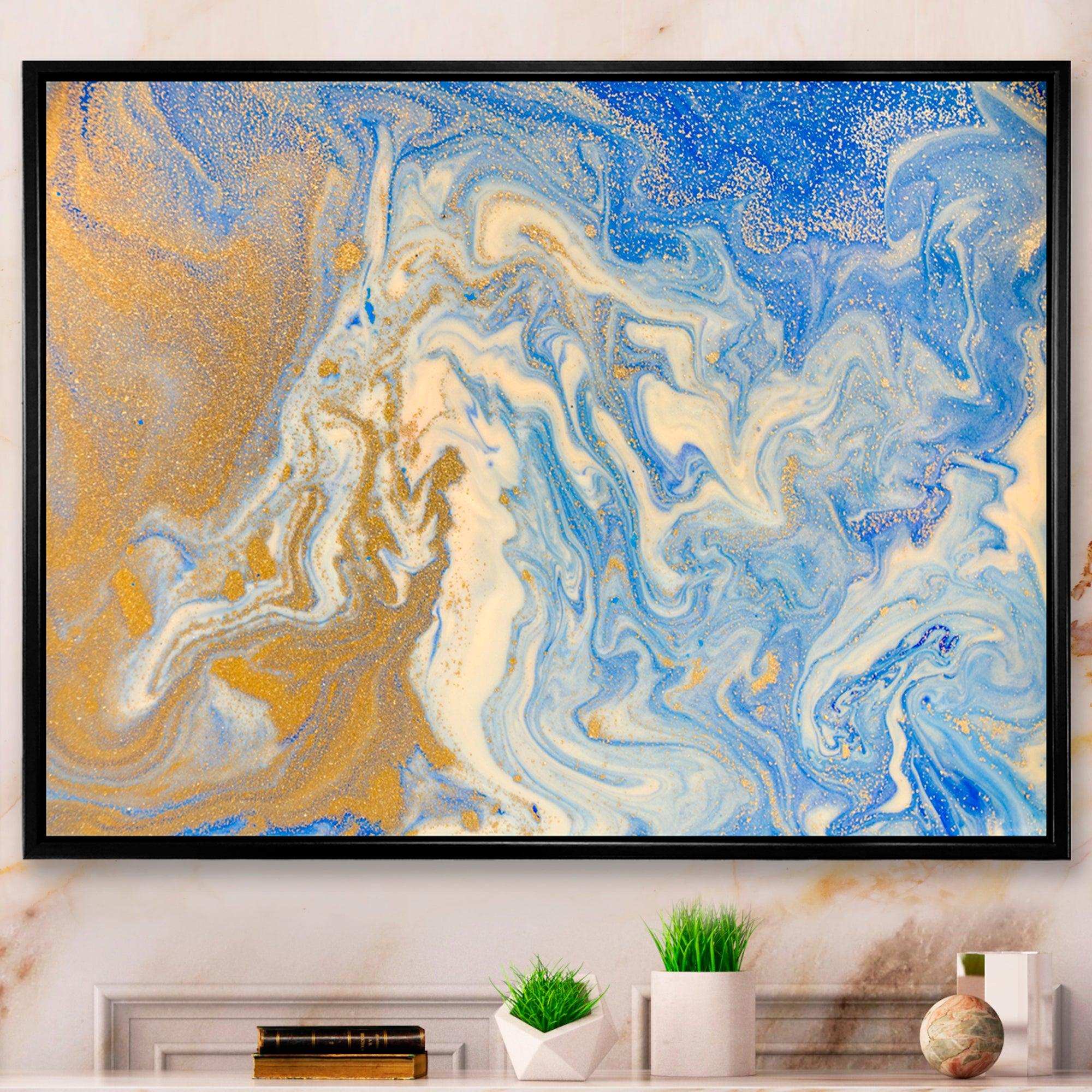 Blue and Gold Liquid Hand Drawn Marble