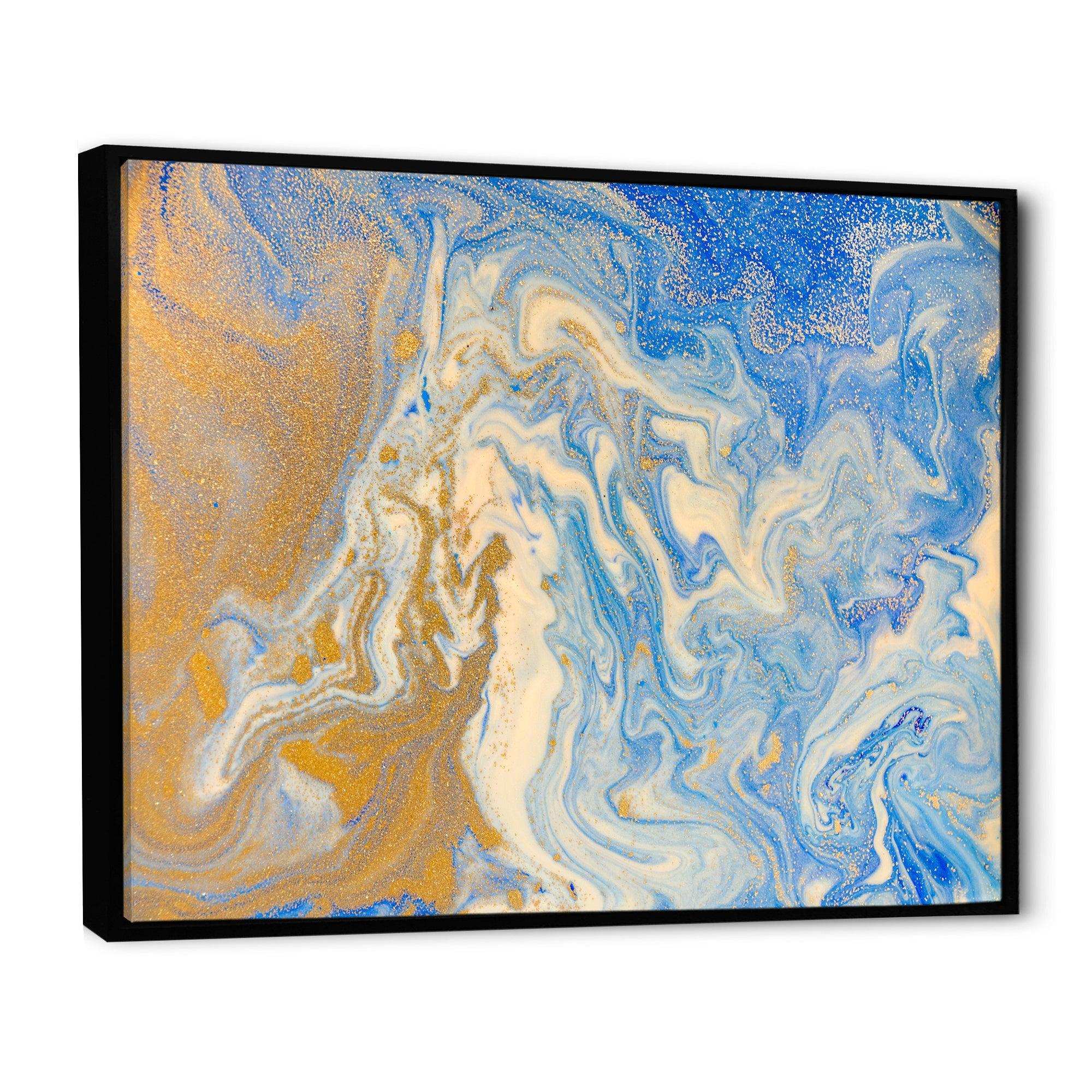 Blue and Gold Liquid Hand Drawn Marble