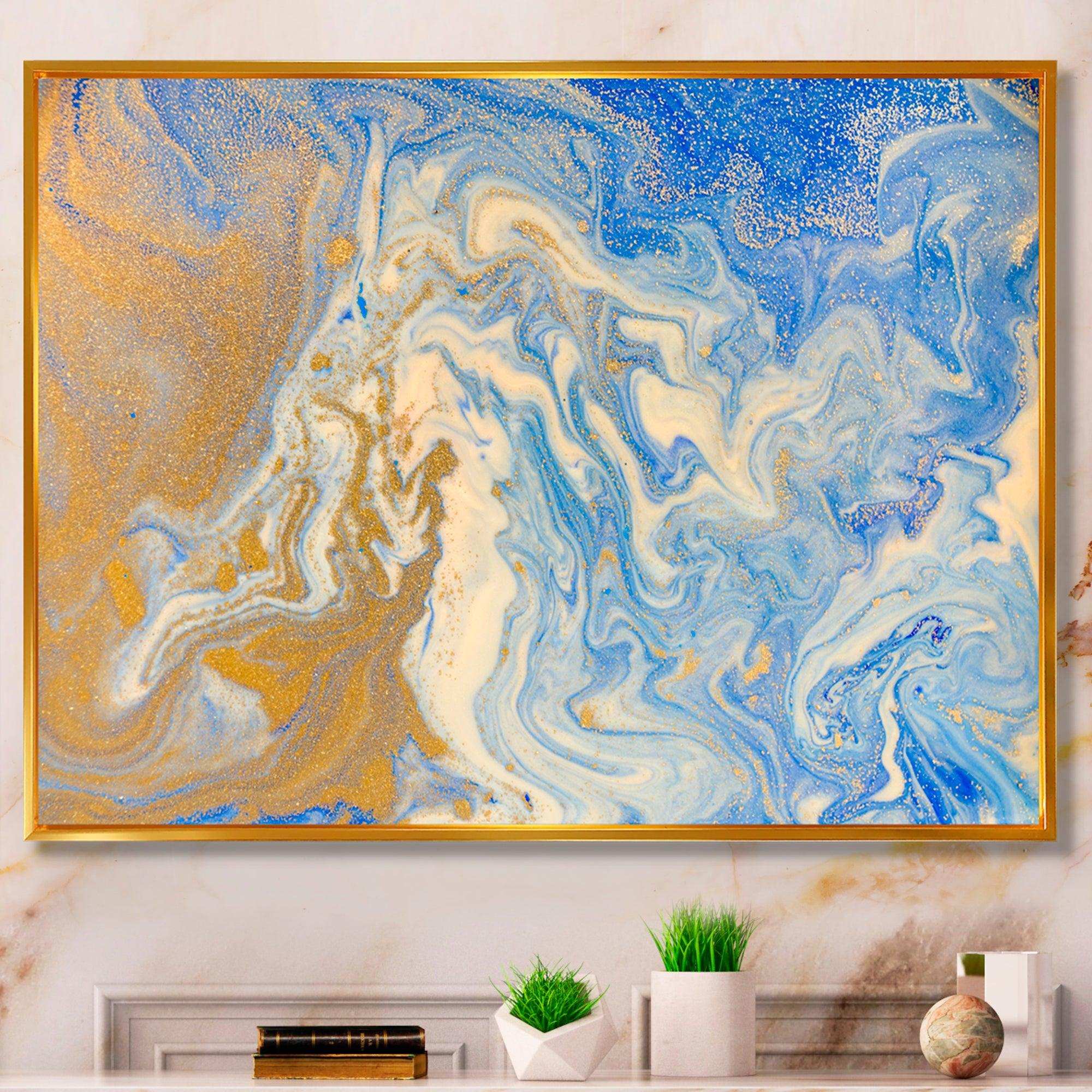 Blue and Gold Liquid Hand Drawn Marble