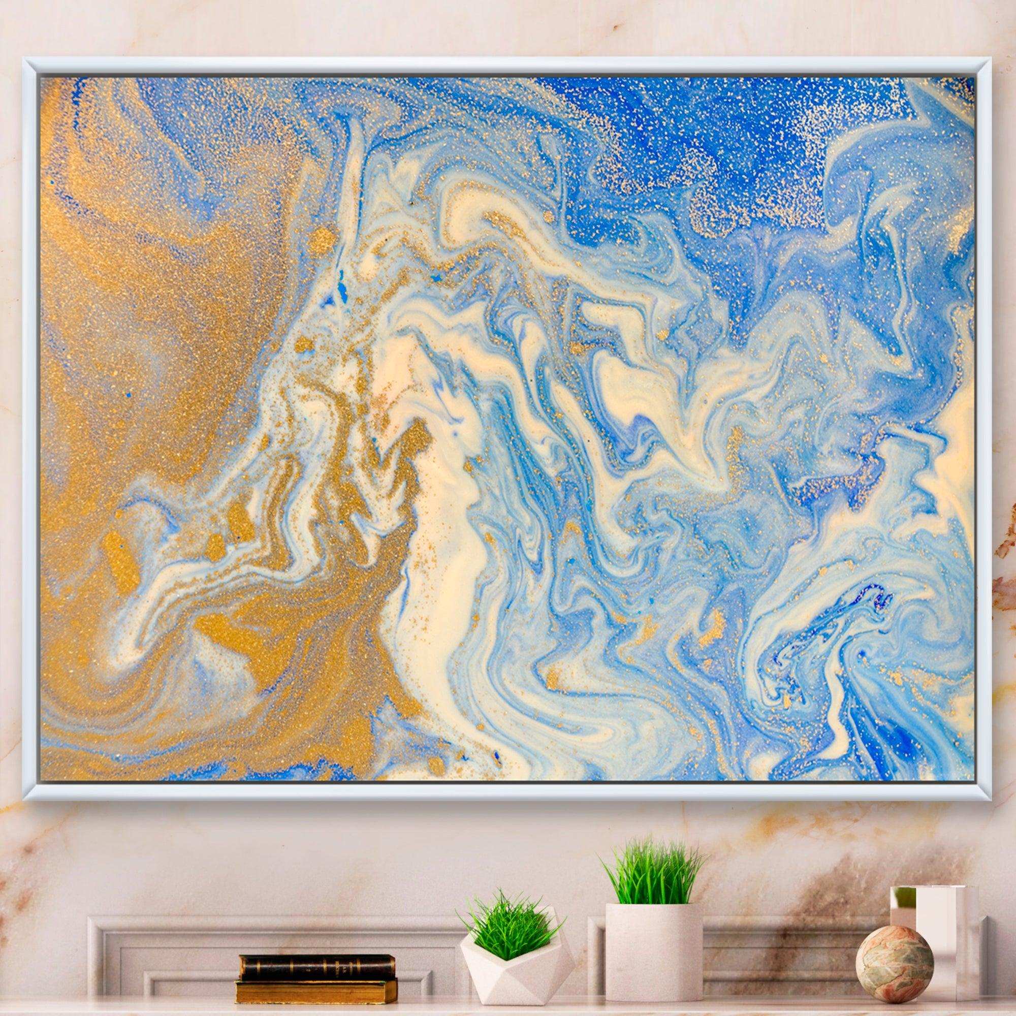 Blue and Gold Liquid Hand Drawn Marble