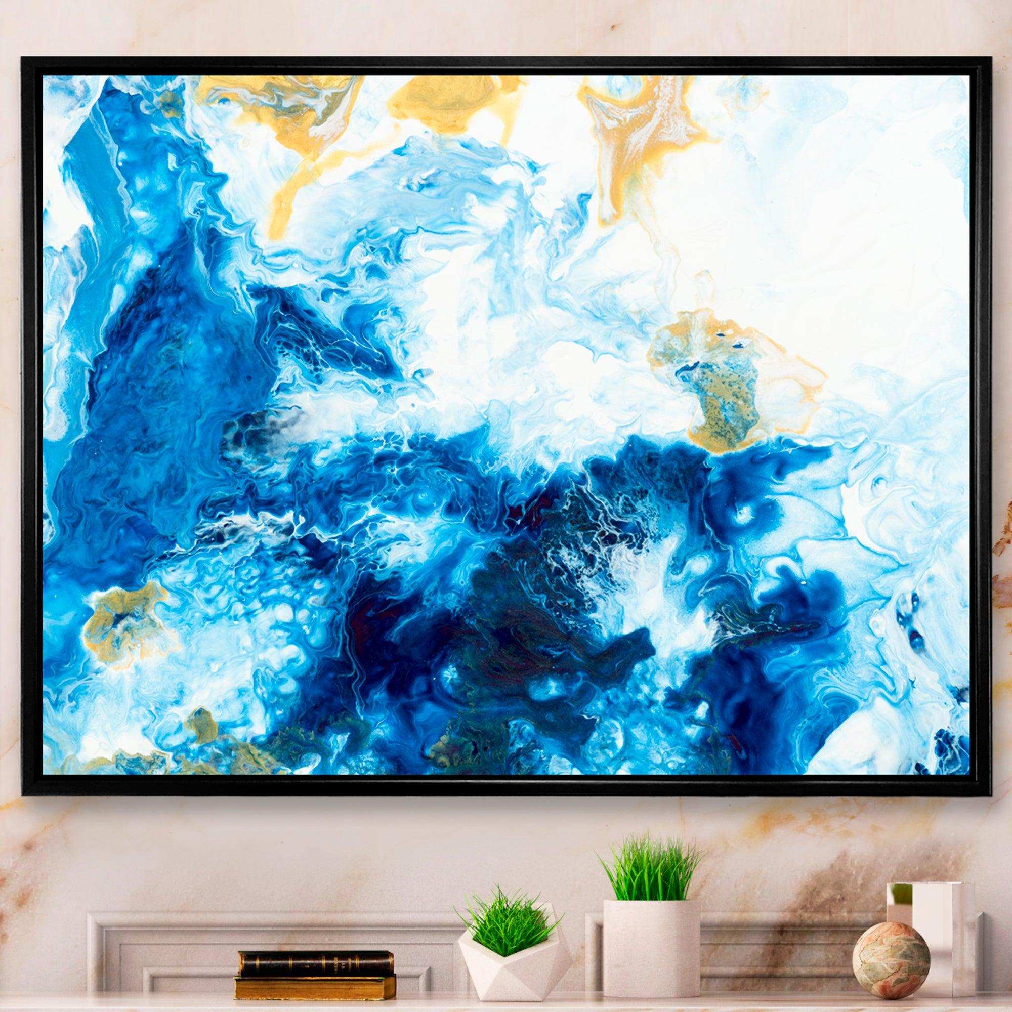 Blue and Gold Ocean Abstract Marble