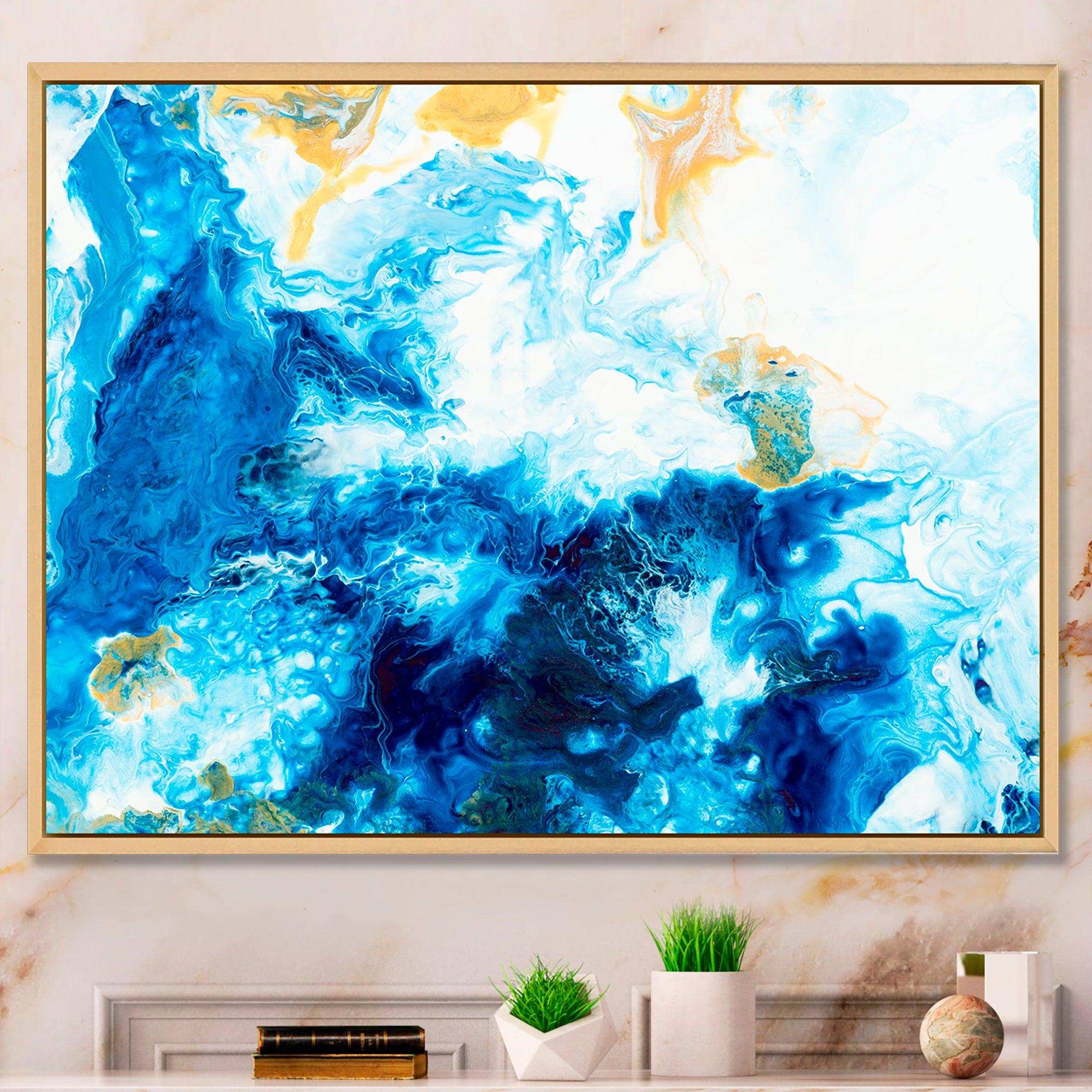 Blue and Gold Ocean Abstract Marble
