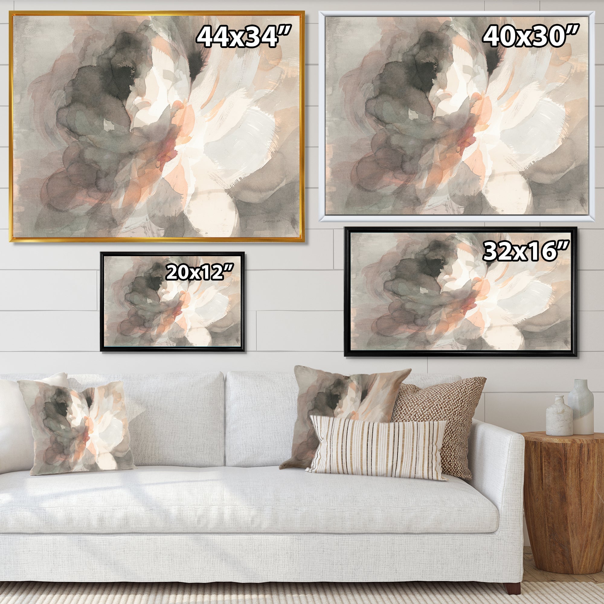 Abstract Peony Grey Framed Print Matte White - 1.5 Width