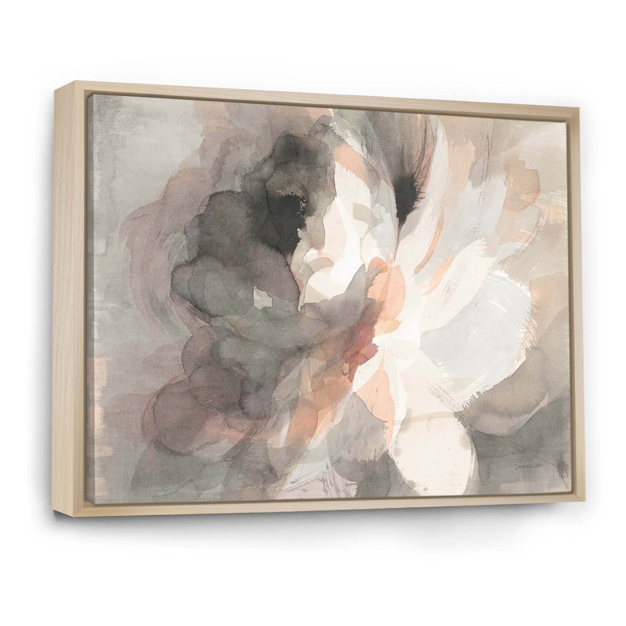 Abstract Peony Grey Framed Canvas Matte White - 1.5 Thick