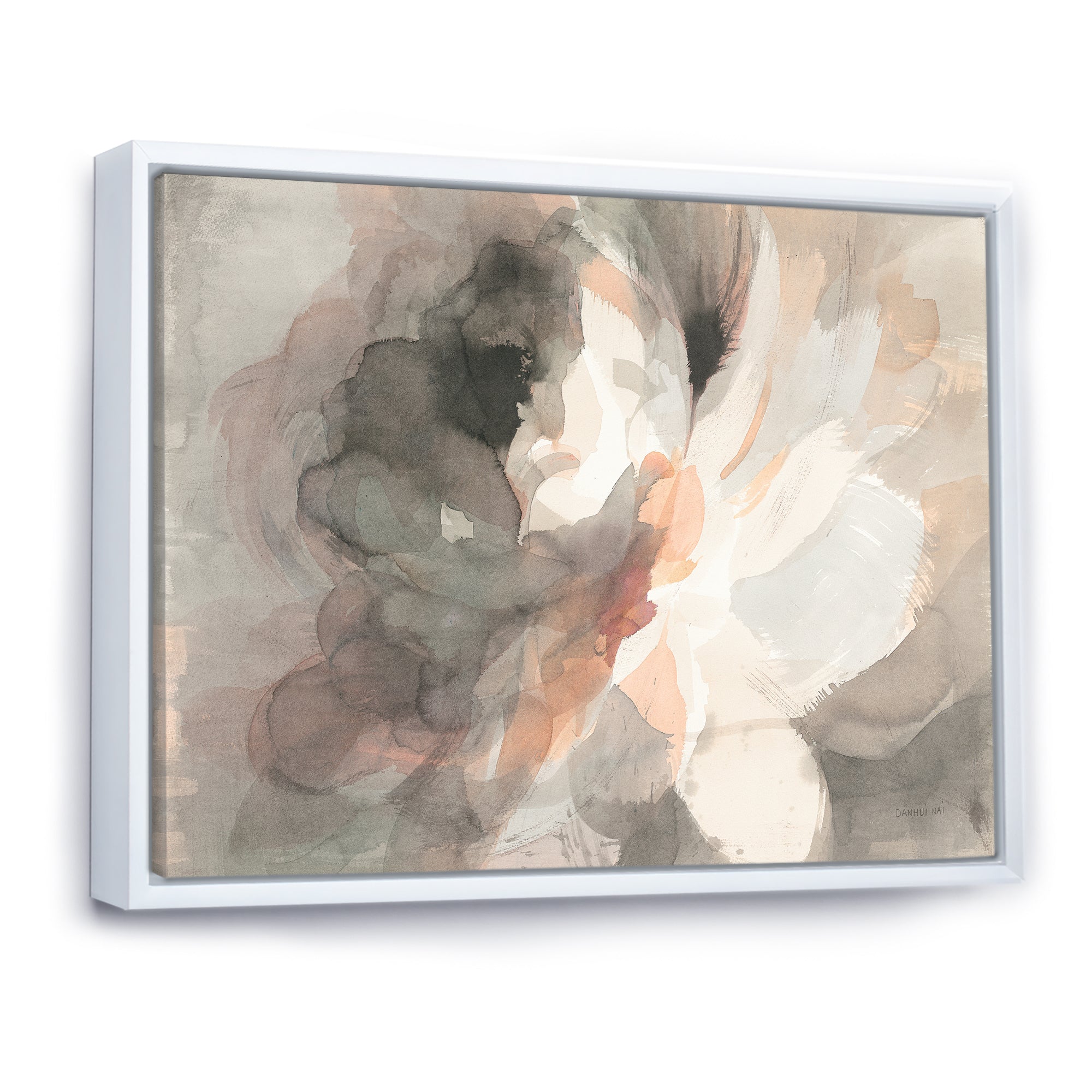 Abstract Peony Grey Framed Canvas Matte White - 1.5 Thick