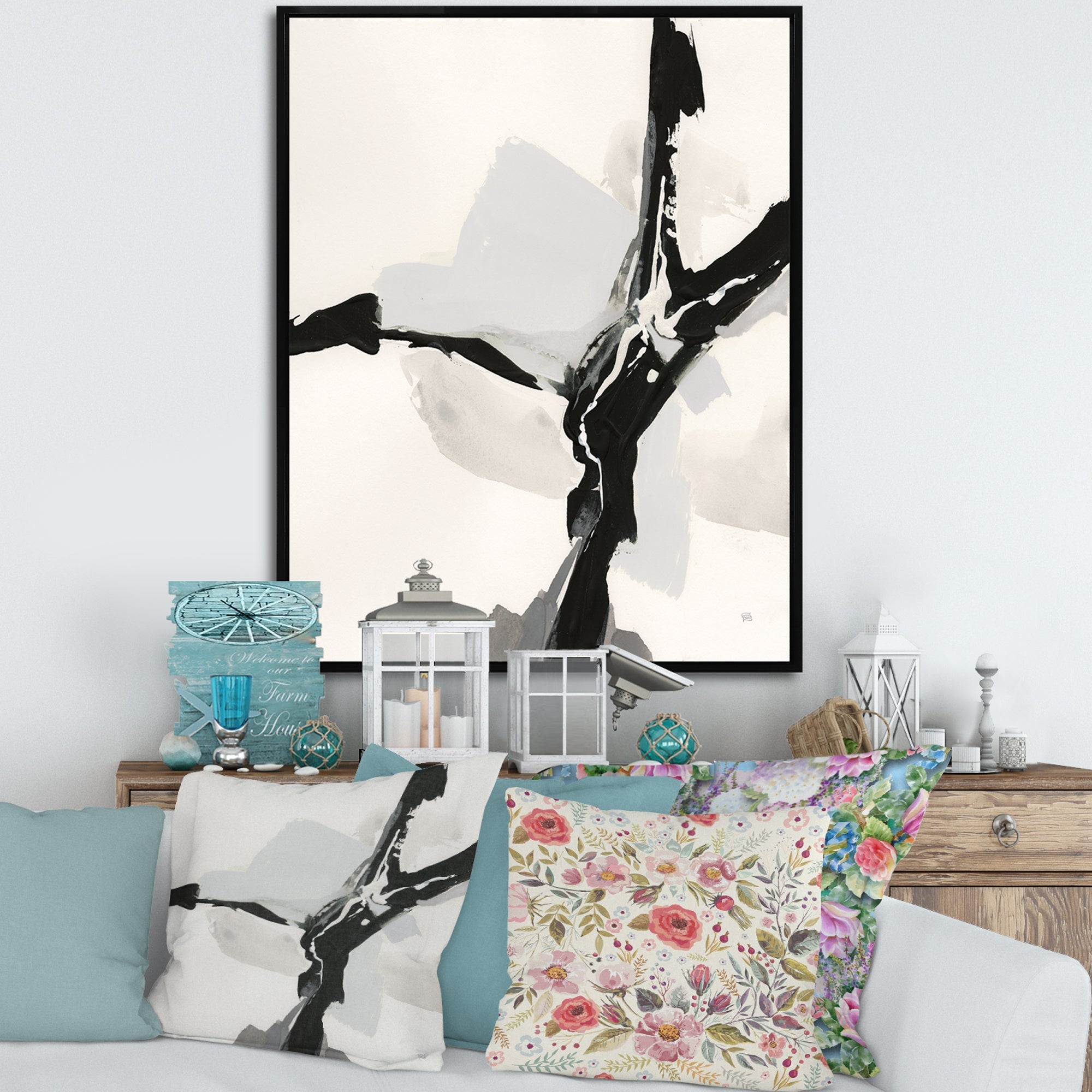 Abstract Neutral III Framed Canvas Vibrant Black - 1.5 Thick