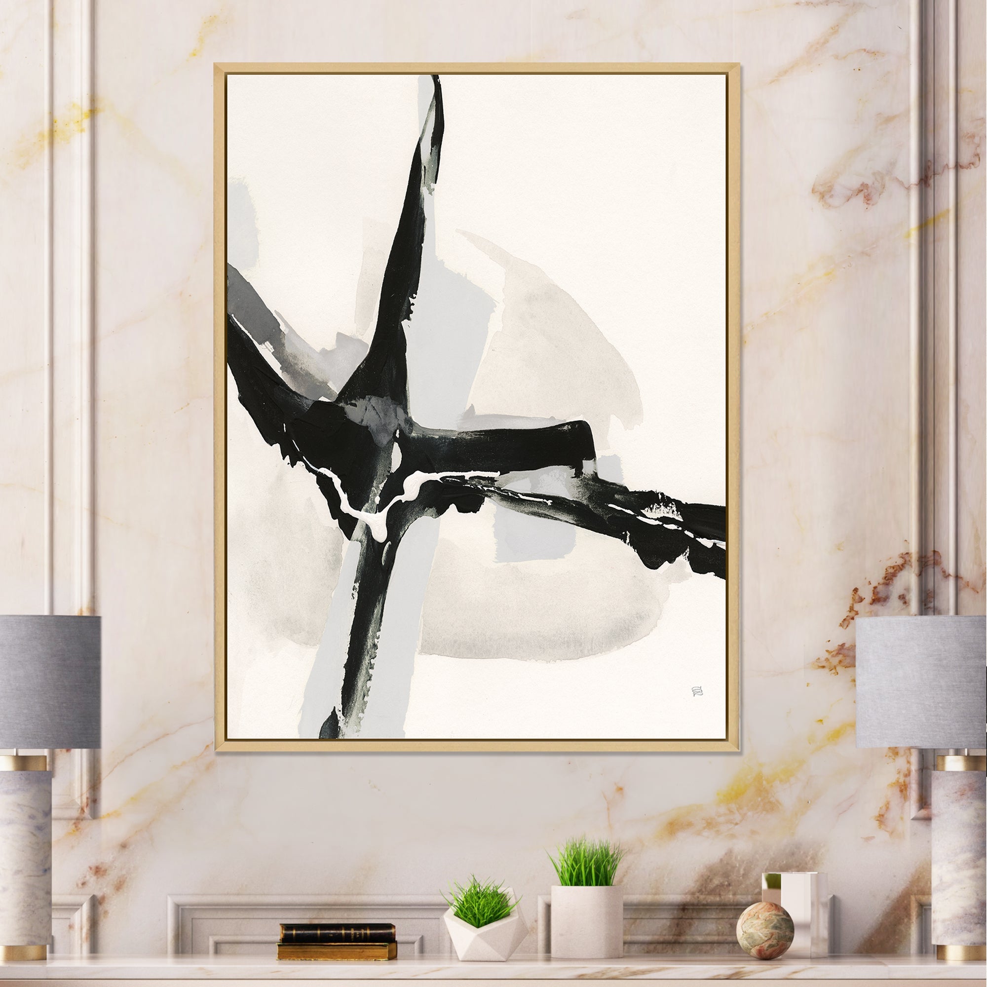 Abstract Neutral I Framed Canvas Matte White - 1.5 Thick
