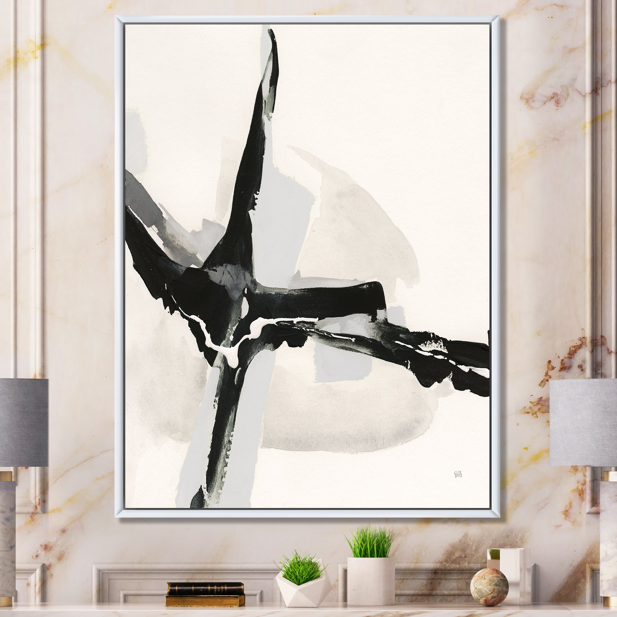Abstract Neutral I Framed Canvas Matte White - 1.5 Thick