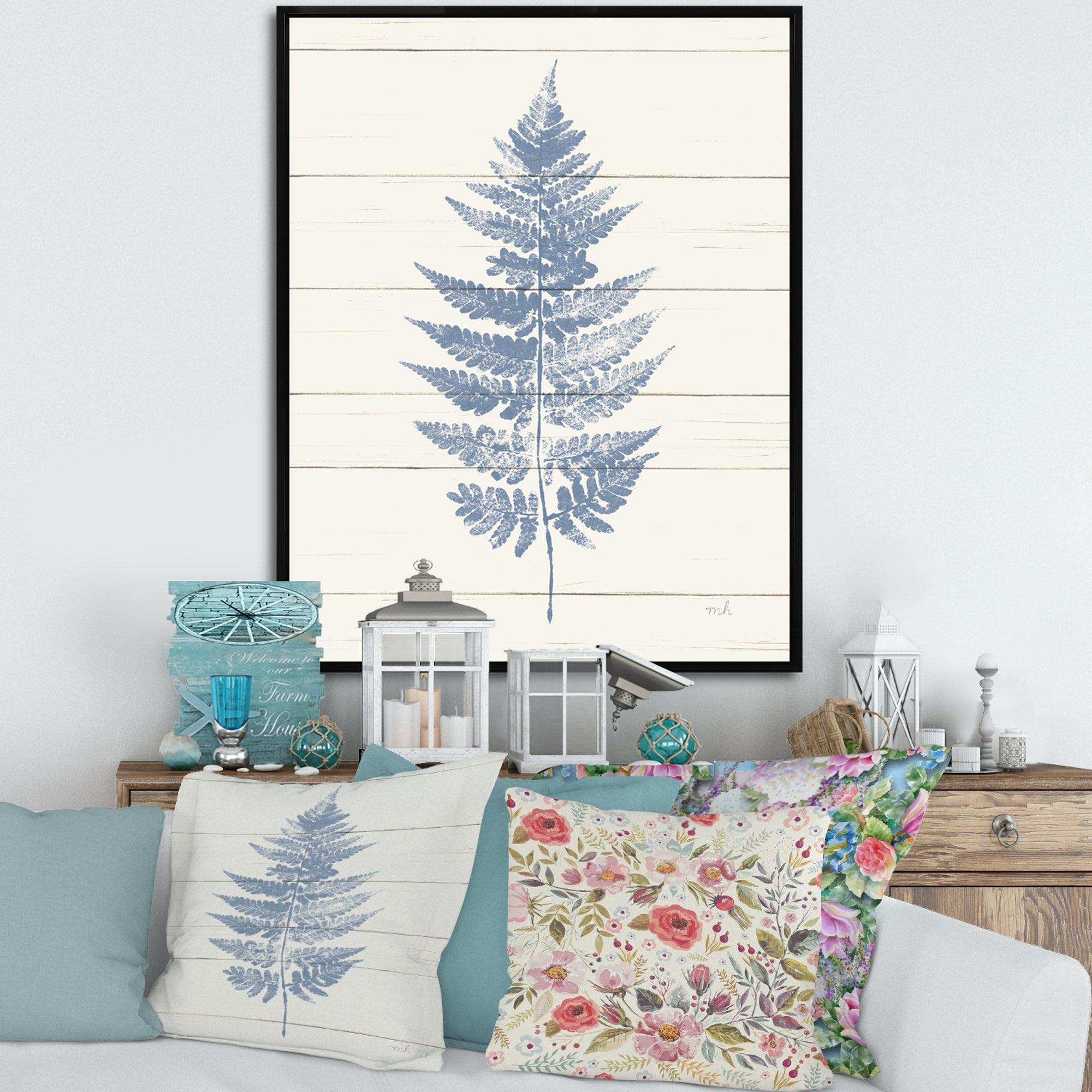 Blue Fern Print on wood I