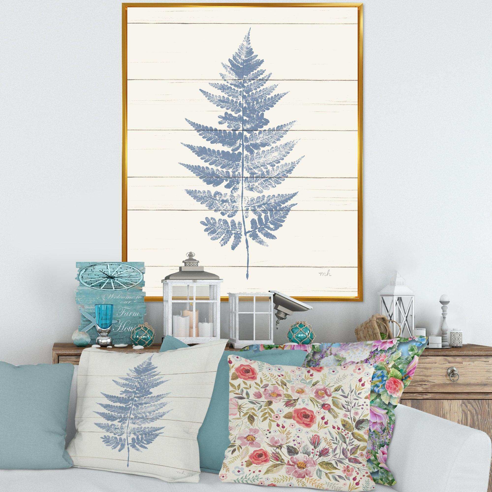Blue Fern Print on wood I