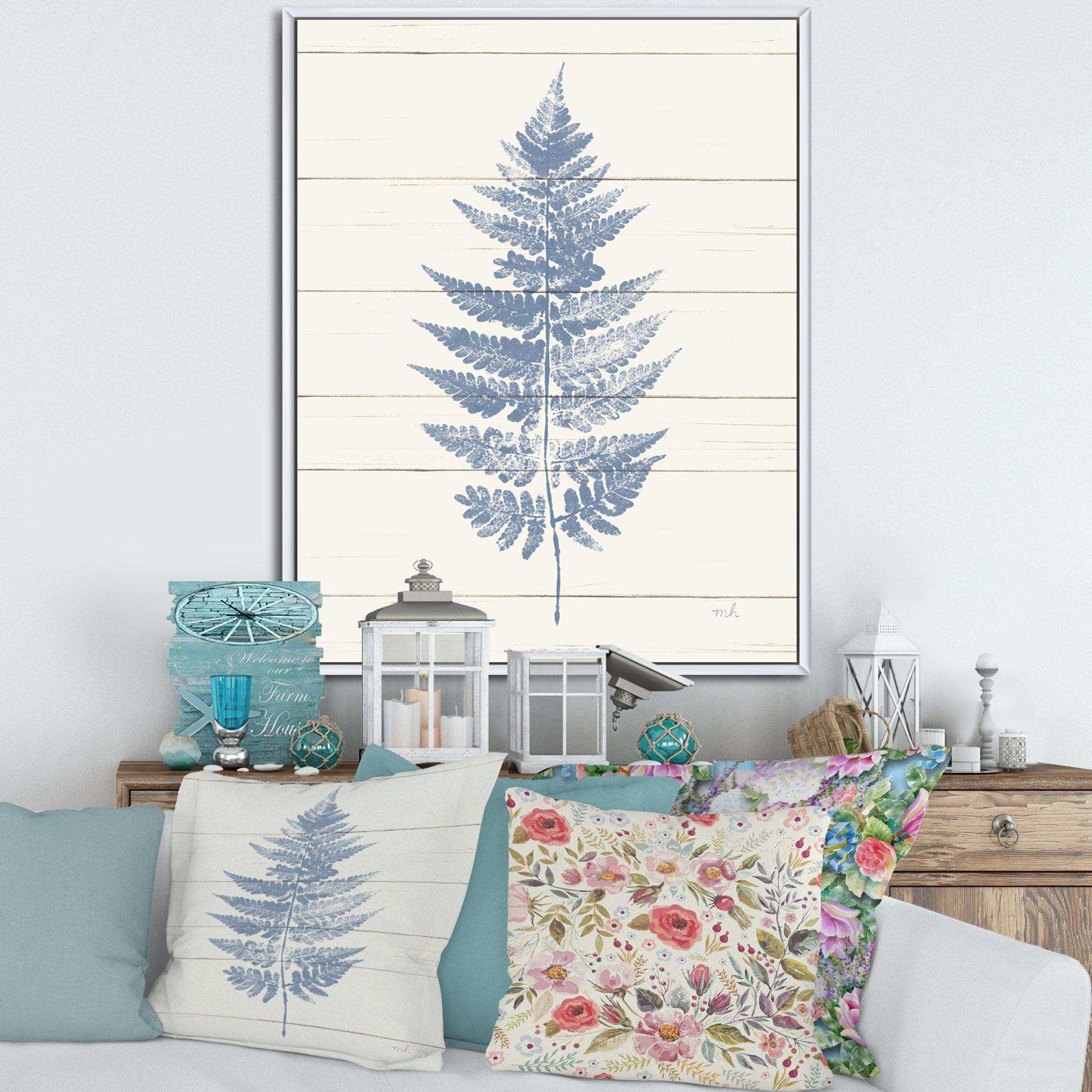 Blue Fern Print on wood I